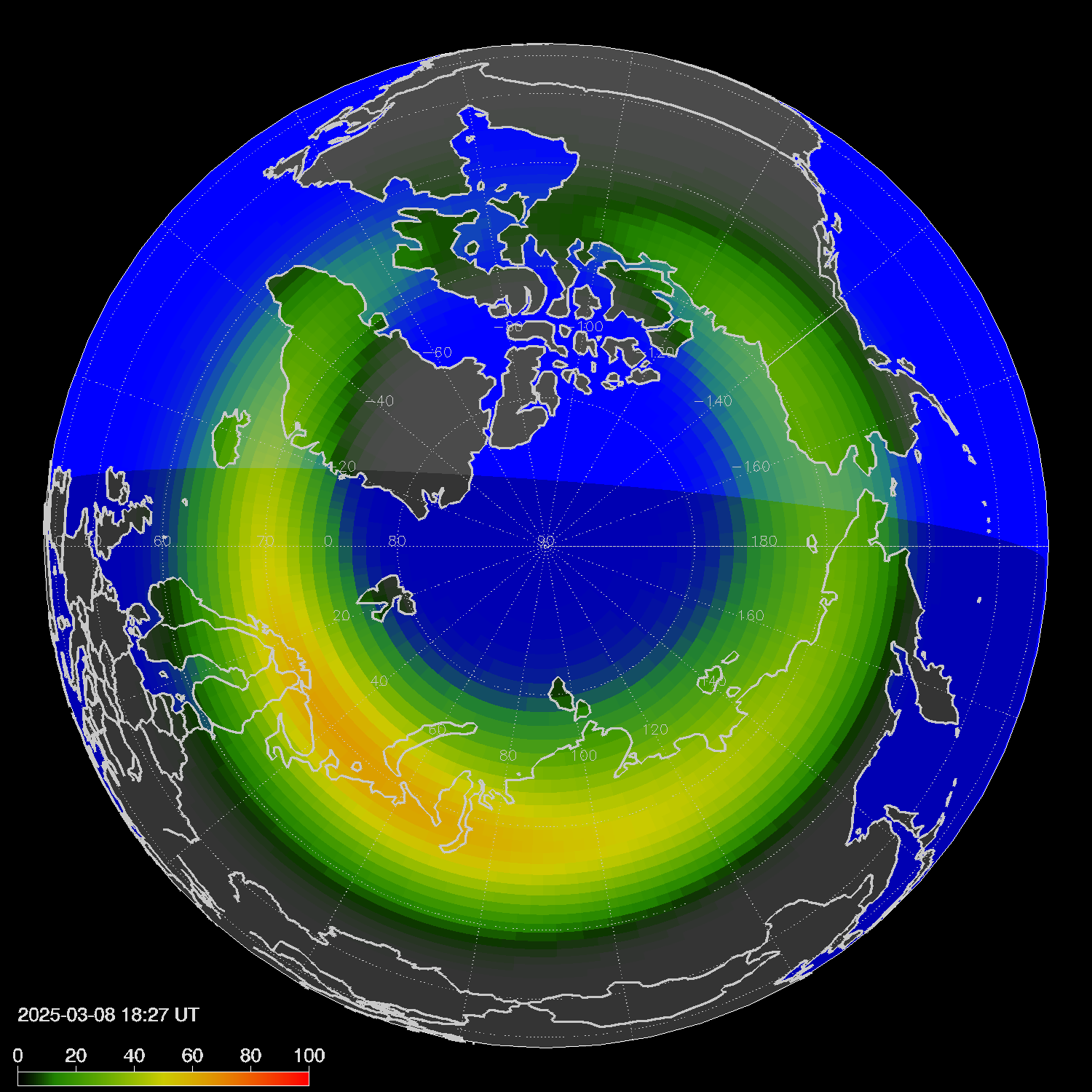 Northern lights (auroras) in the northern hemisphere