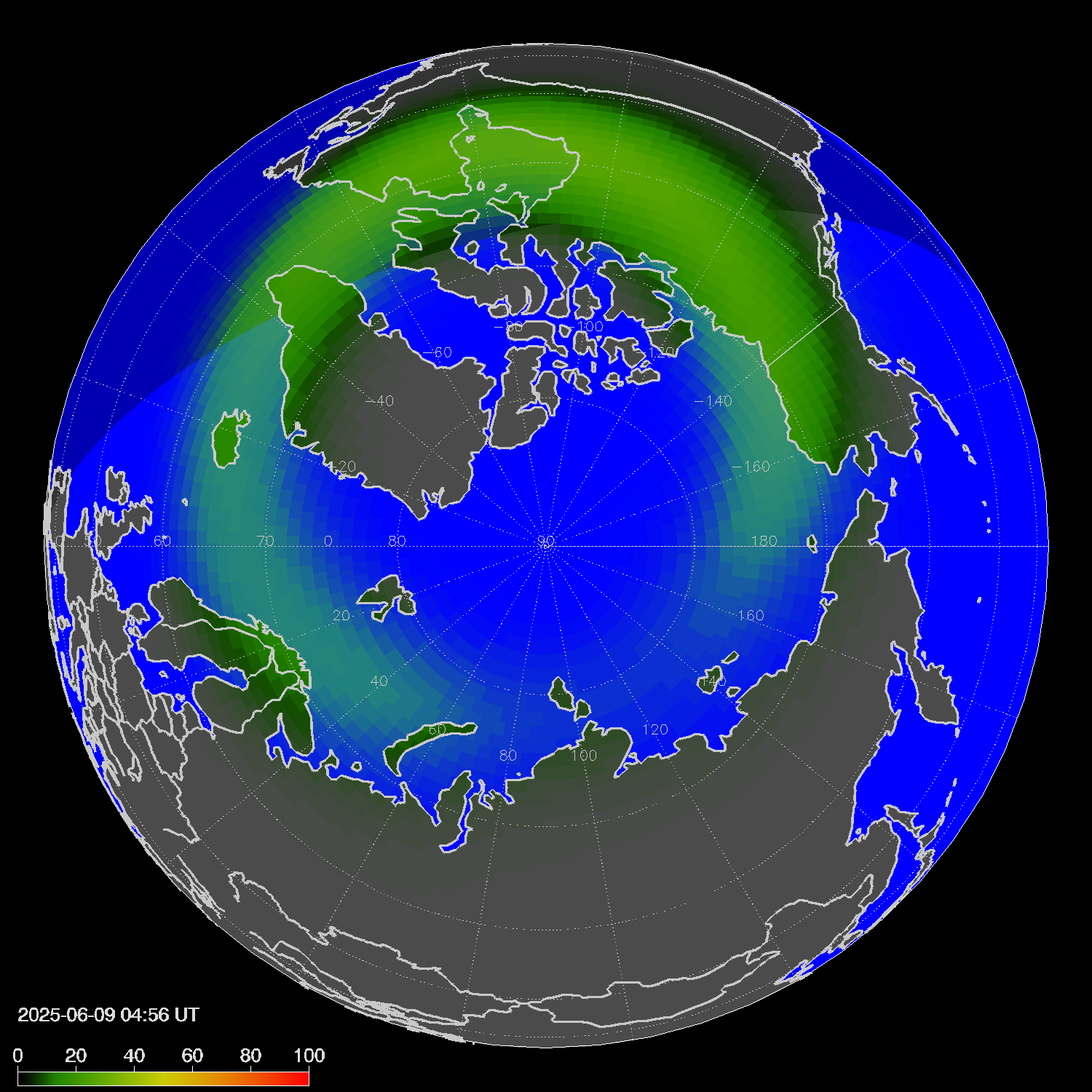 Northern lights (auroras) in the northern hemisphere
