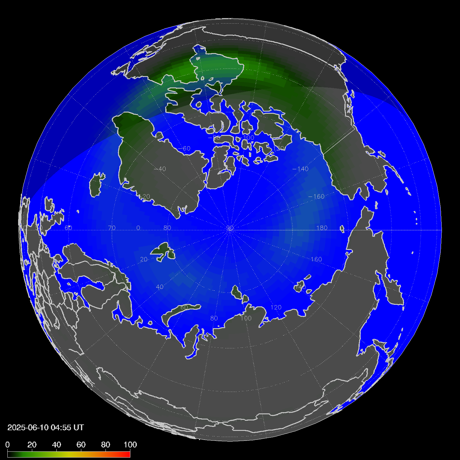 Northern lights (auroras) in the northern hemisphere
