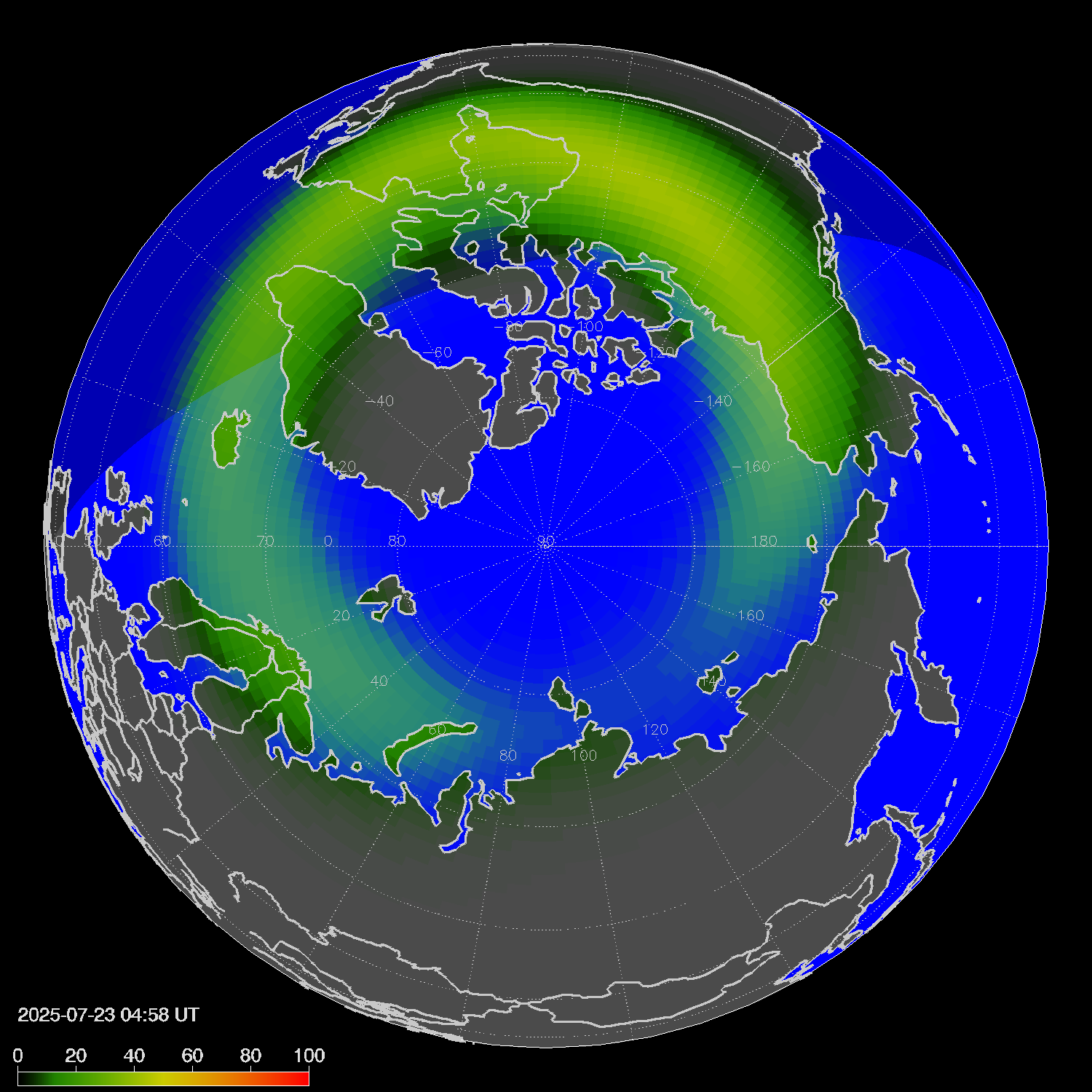 Northern lights (auroras) in the northern hemisphere