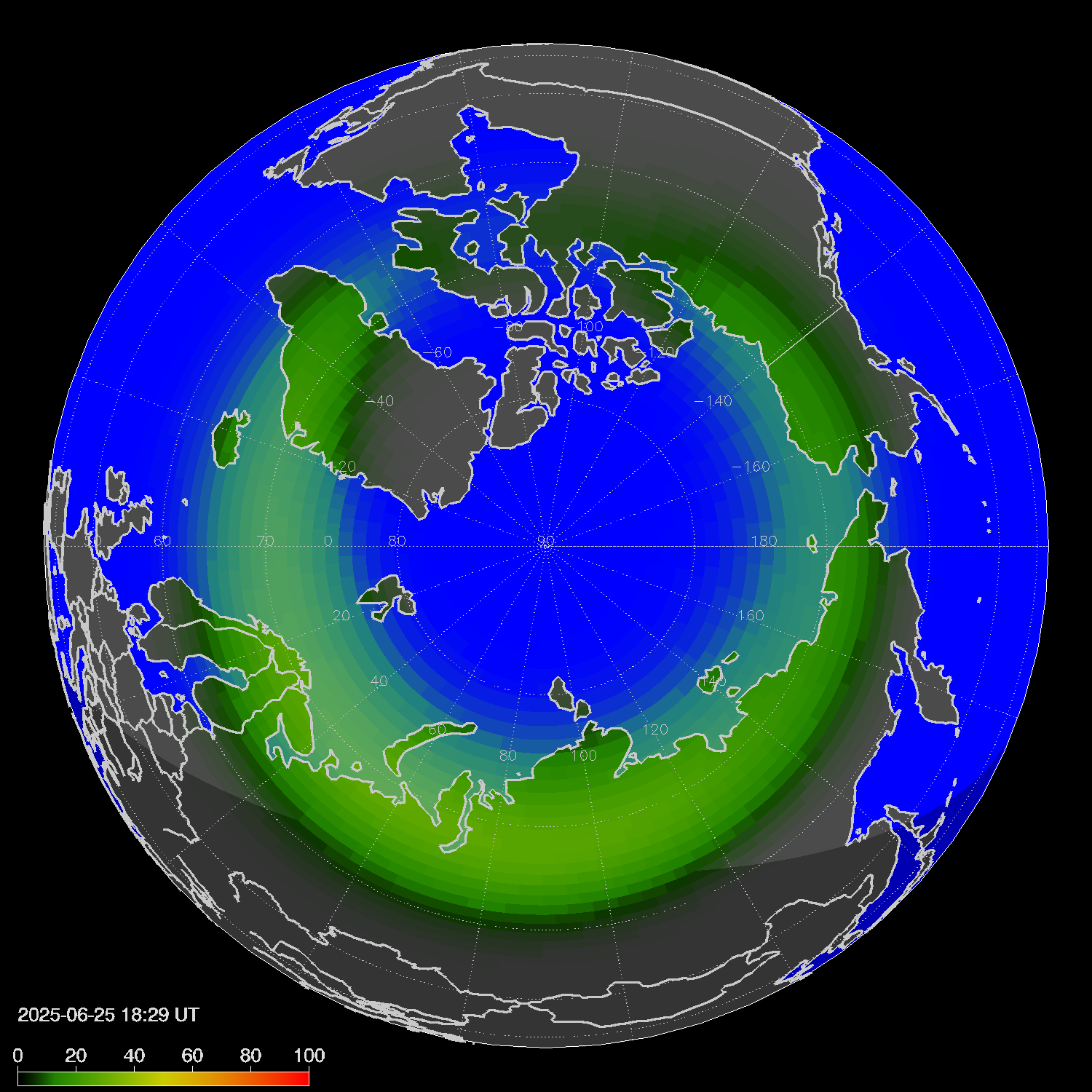Northern lights (auroras) in the northern hemisphere