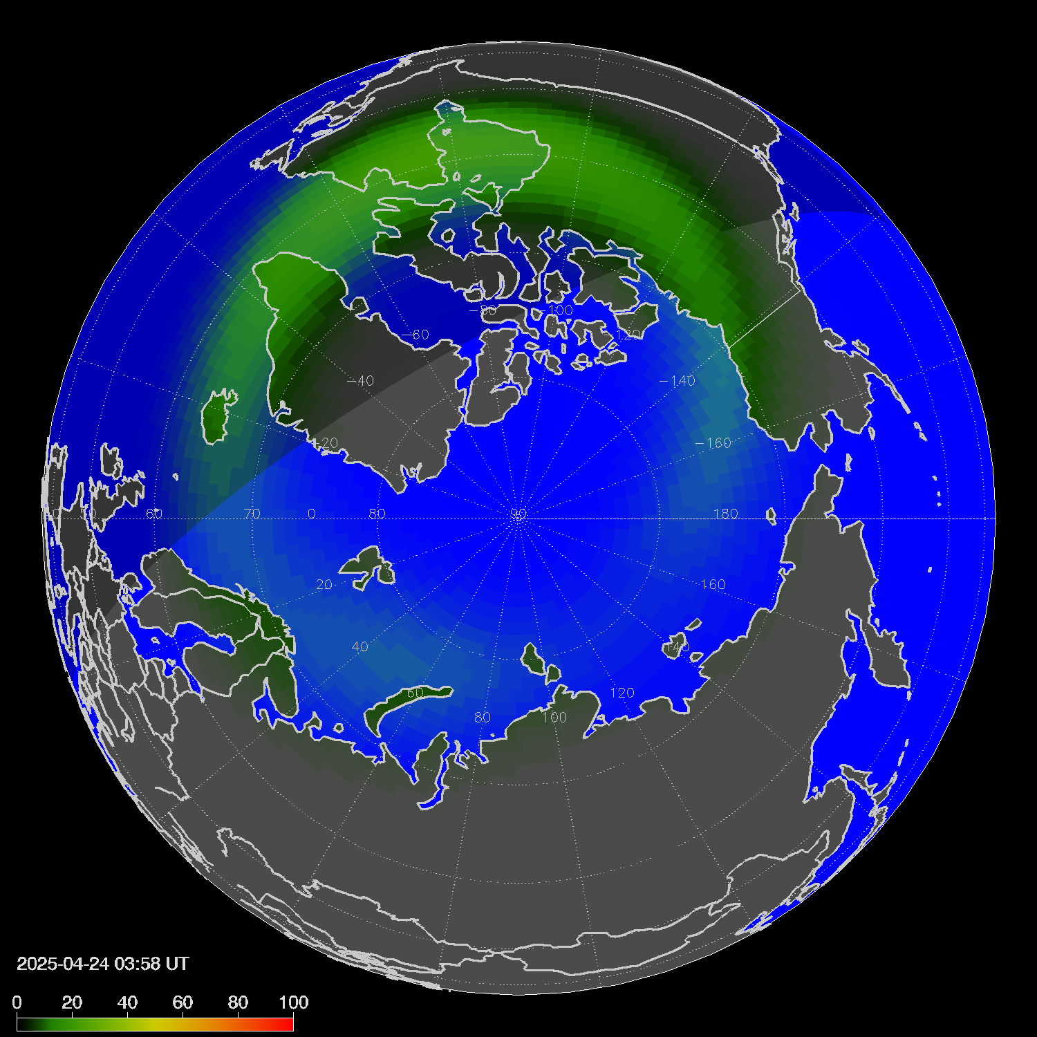 Northern lights (auroras) in the northern hemisphere