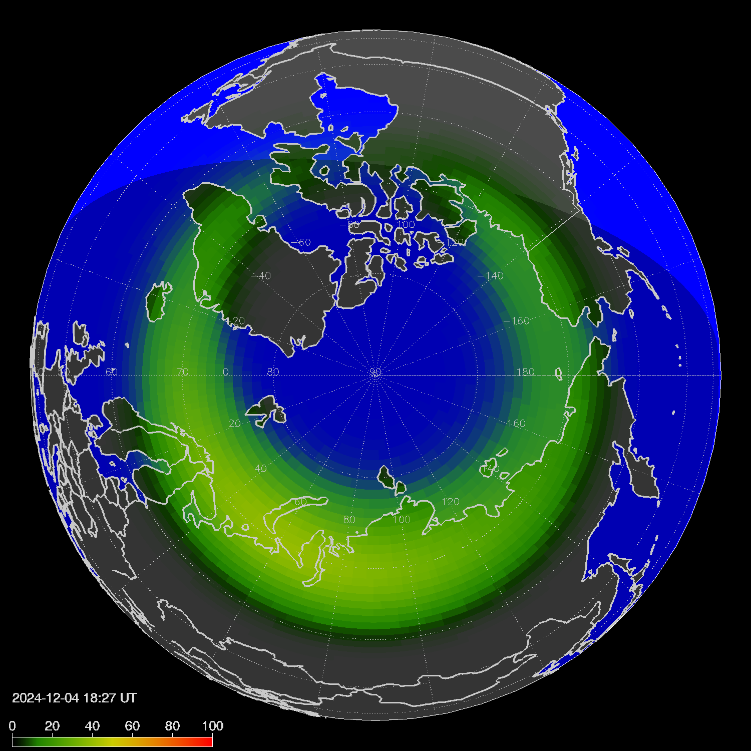 Northern lights (auroras) in the northern hemisphere