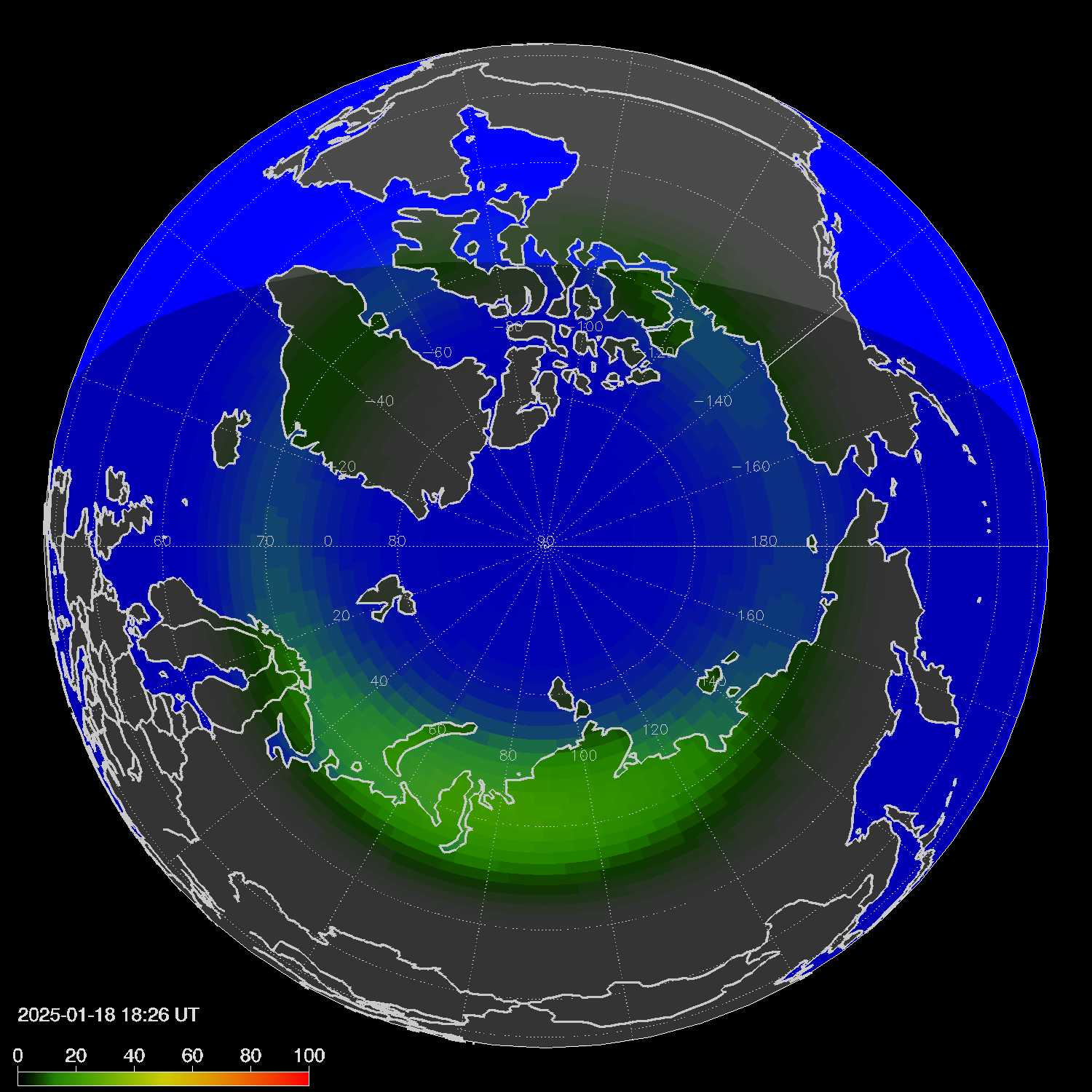 Northern lights (auroras) in the northern hemisphere