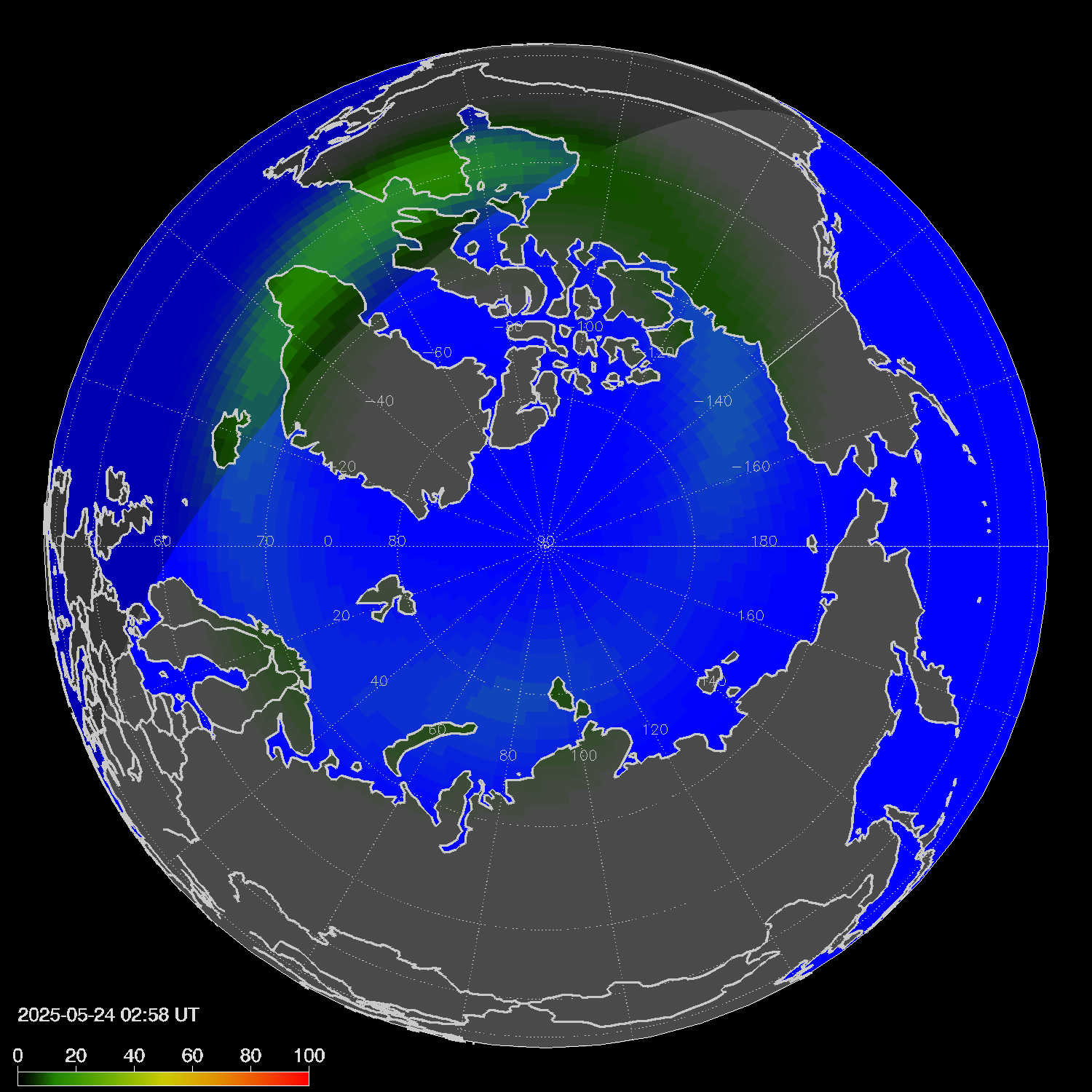 Northern lights (auroras) in the northern hemisphere