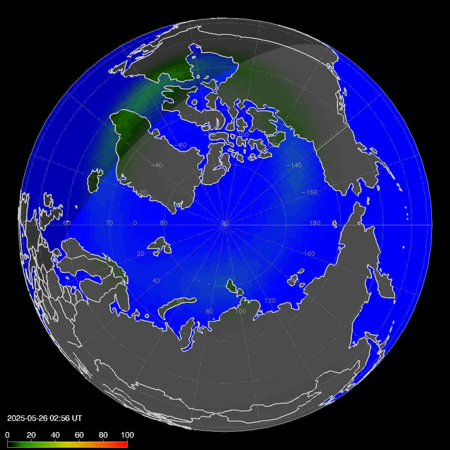 Northern lights (auroras) in the northern hemisphere