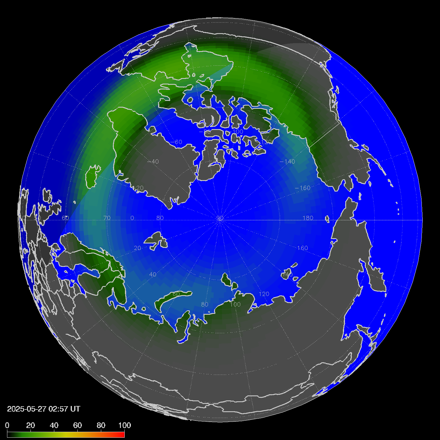Northern lights (auroras) in the northern hemisphere