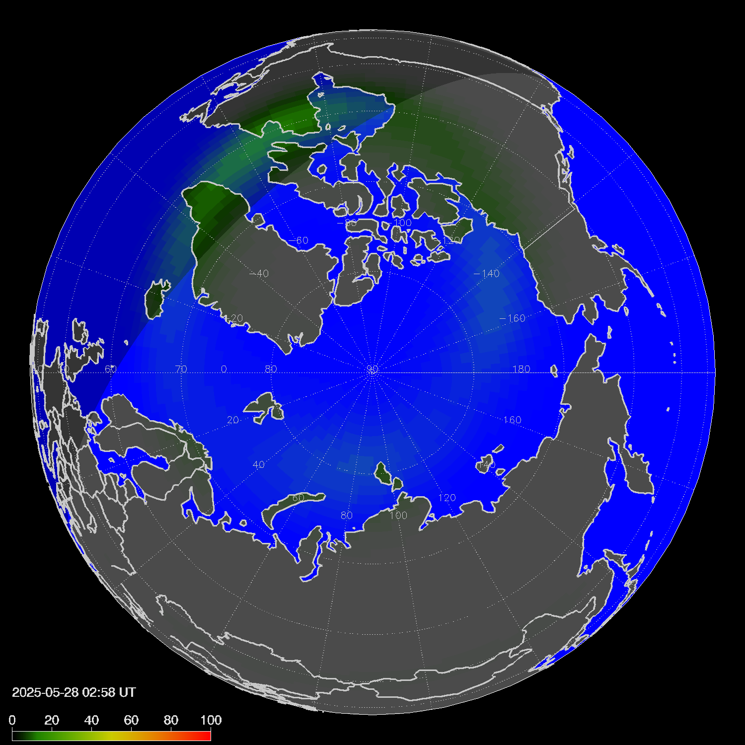 Northern lights (auroras) in the northern hemisphere
