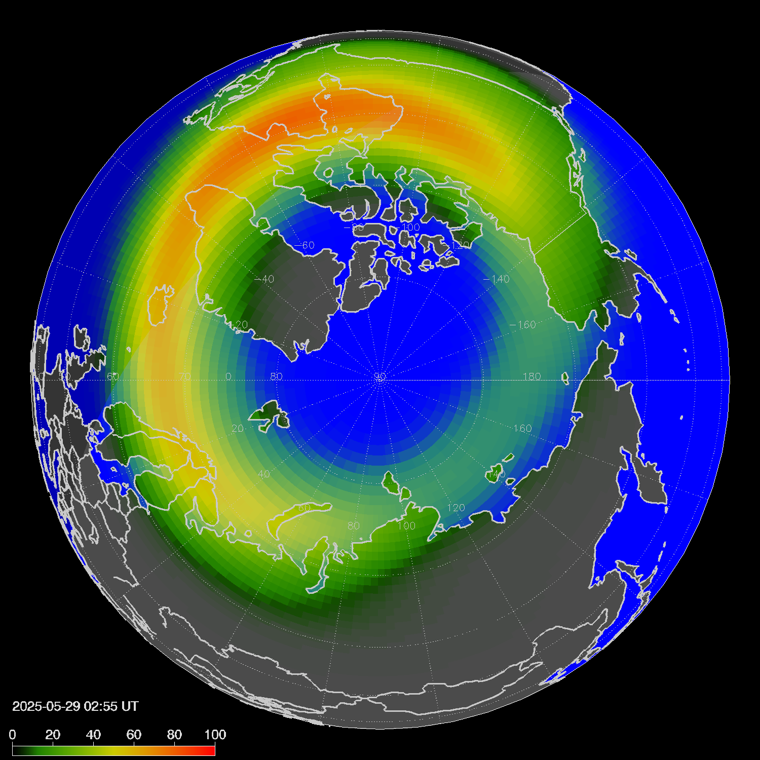 Northern lights (auroras) in the northern hemisphere