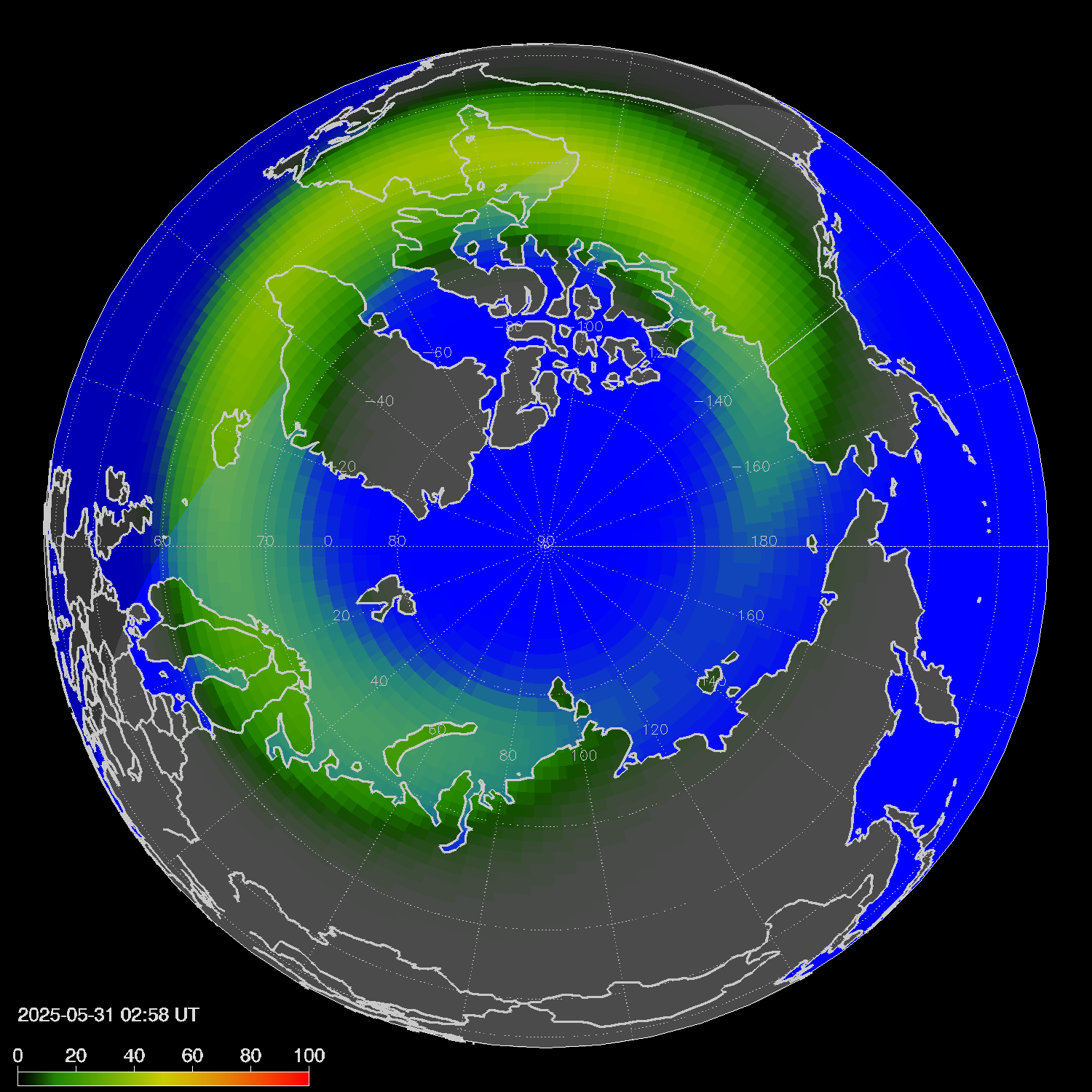 Northern lights (auroras) in the northern hemisphere
