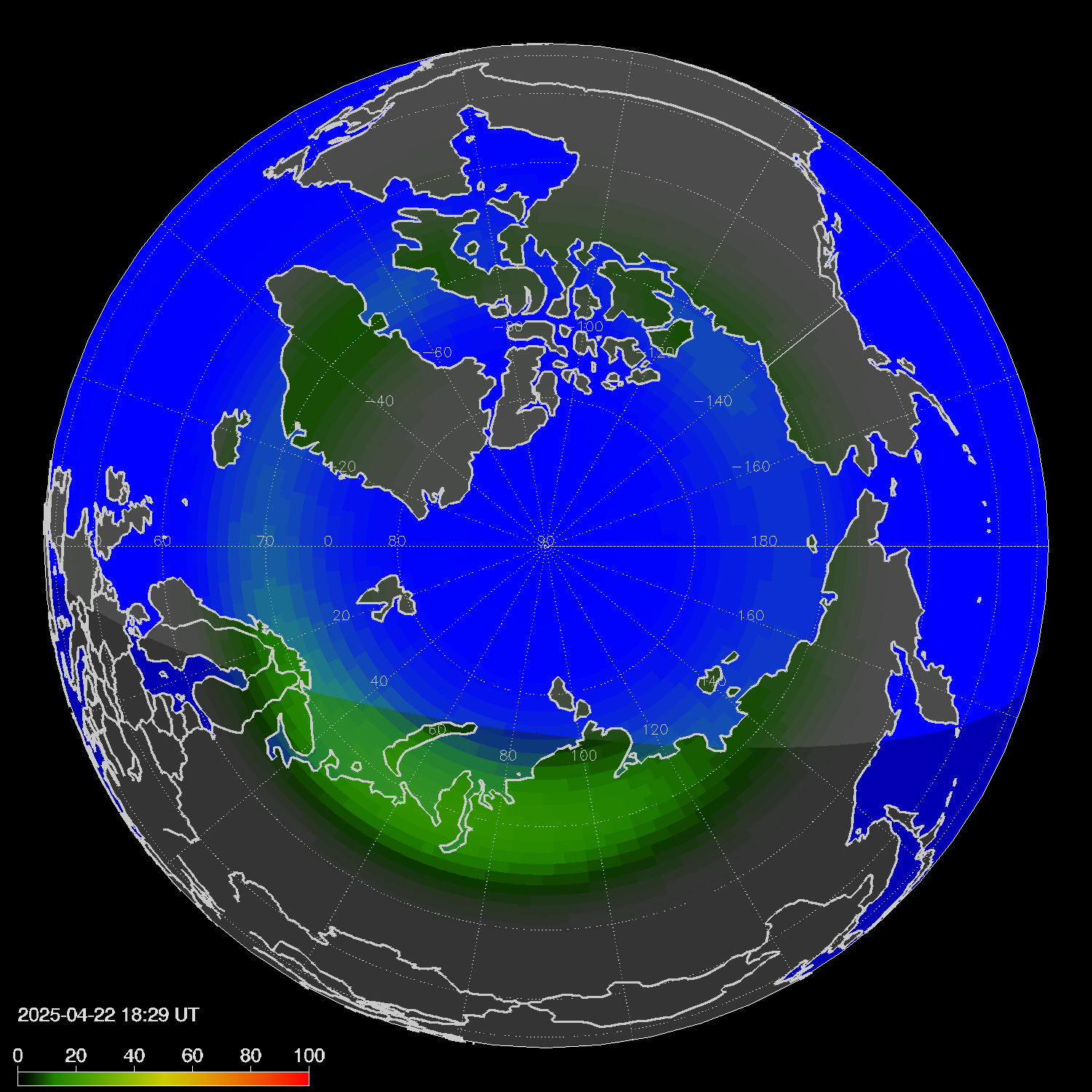 Northern lights (auroras) in the northern hemisphere