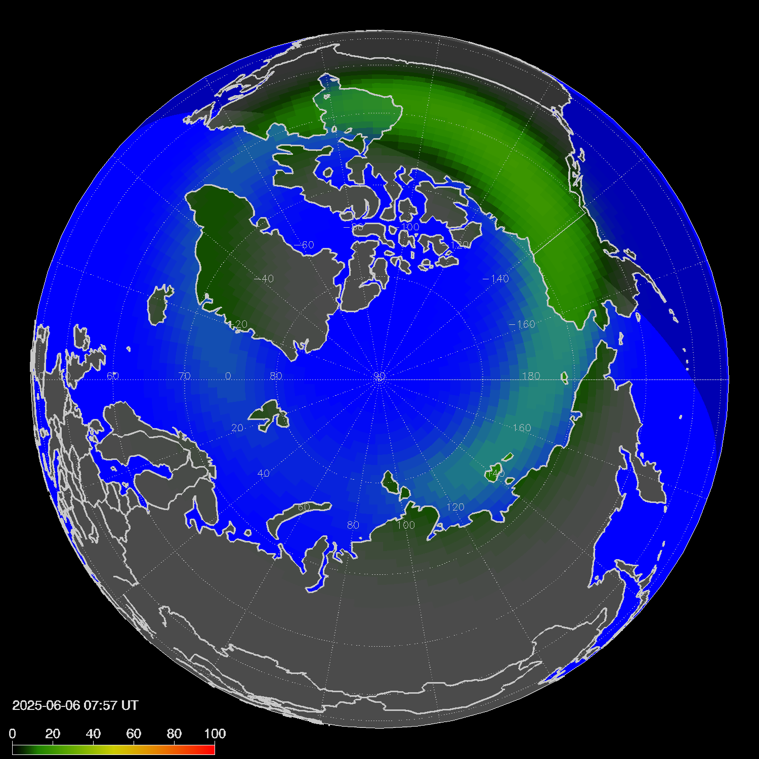 Northern lights (auroras) in the northern hemisphere