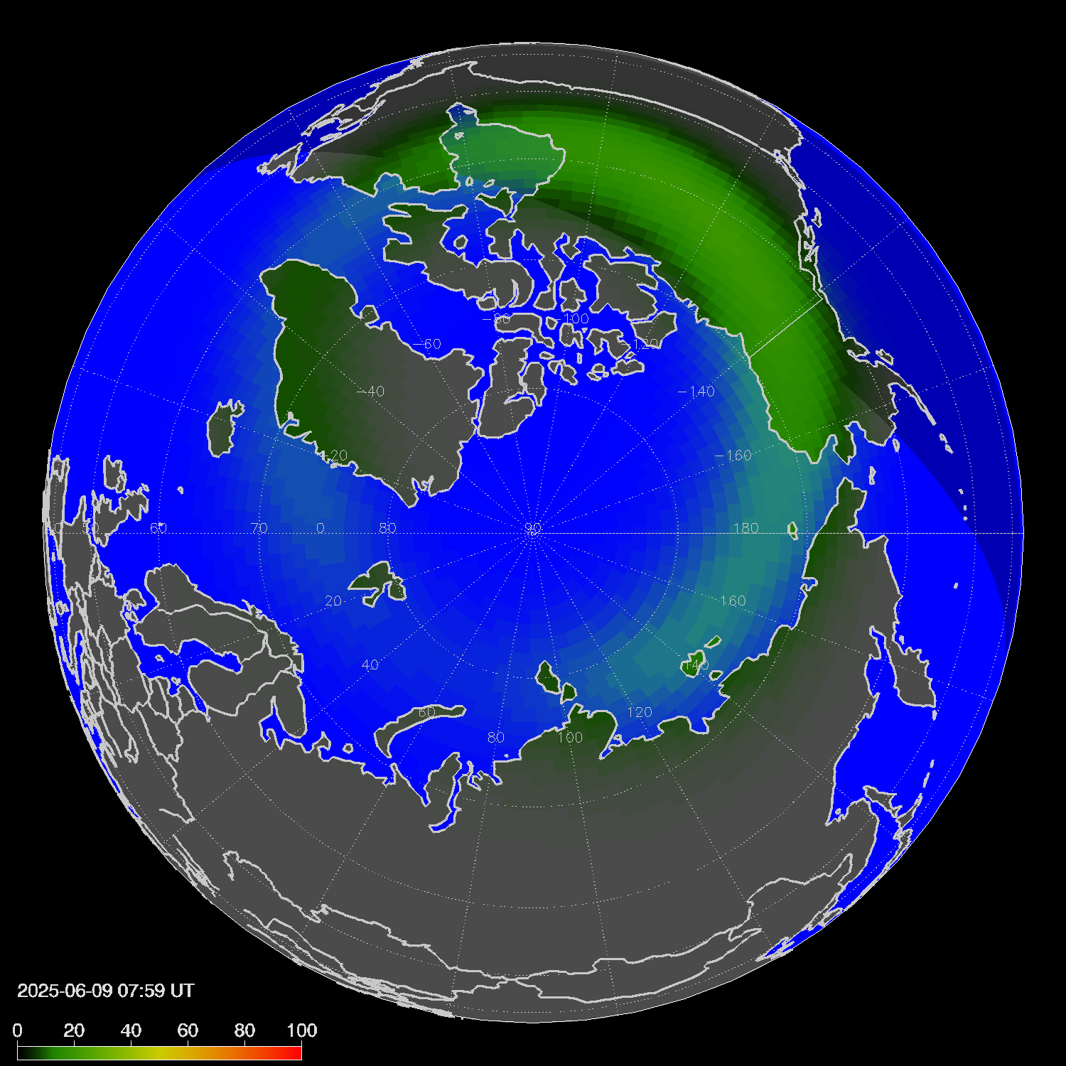 Northern lights (auroras) in the northern hemisphere