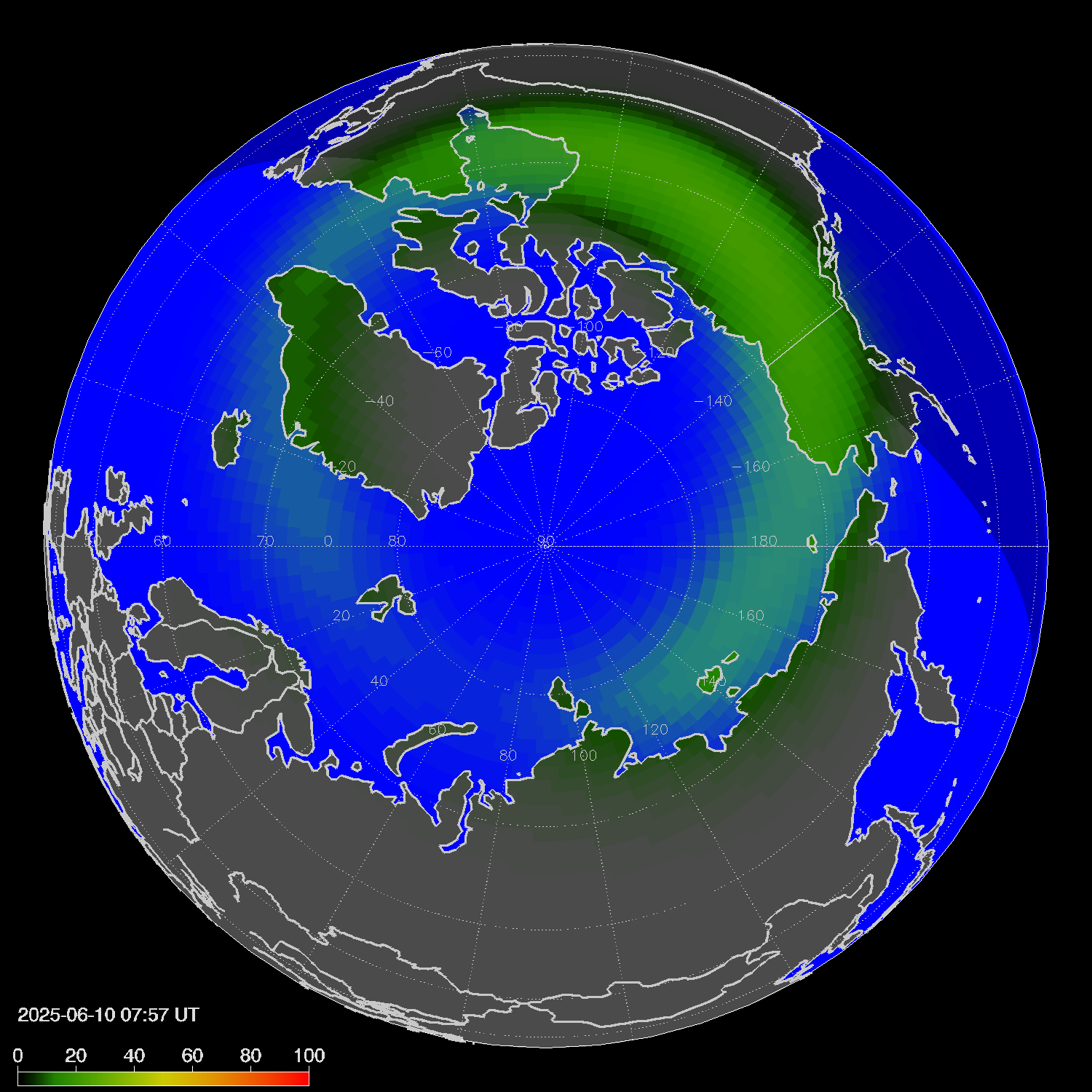 Northern lights (auroras) in the northern hemisphere