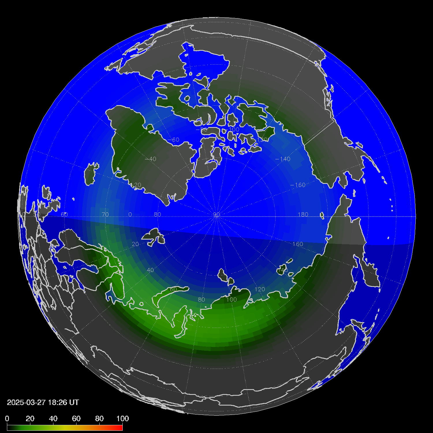 Northern lights (auroras) in the northern hemisphere