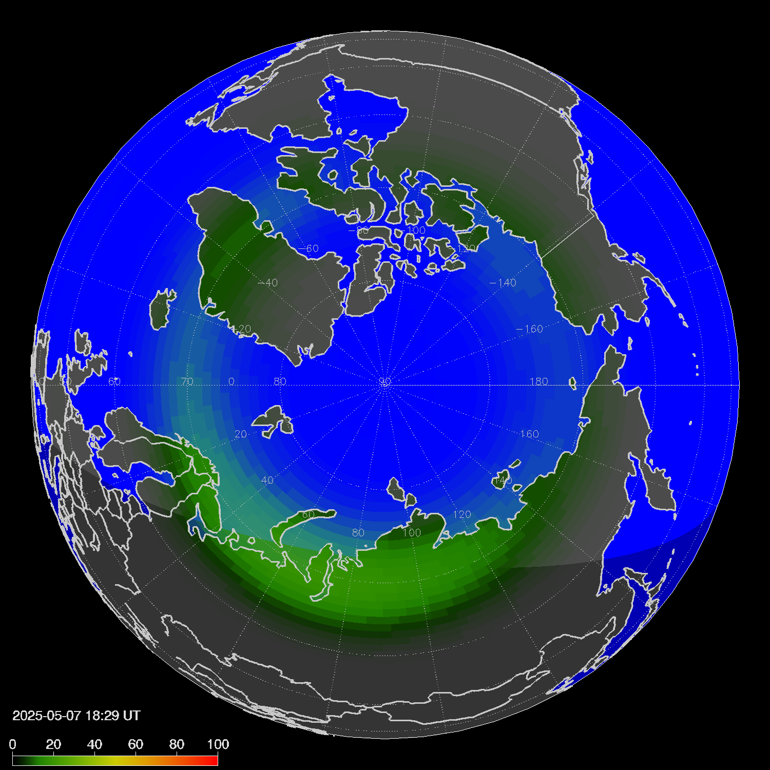 Northern lights (auroras) in the northern hemisphere