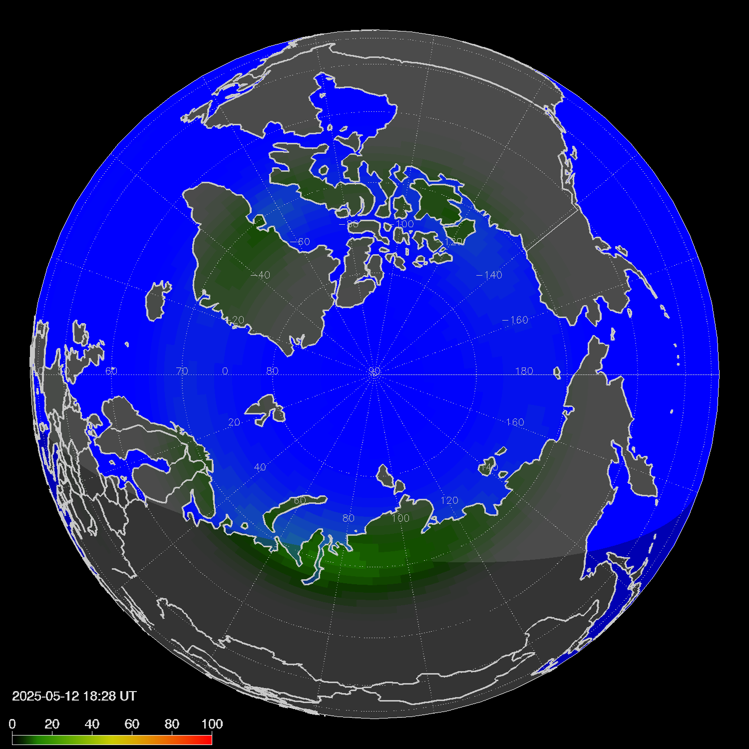 Northern lights (auroras) in the northern hemisphere