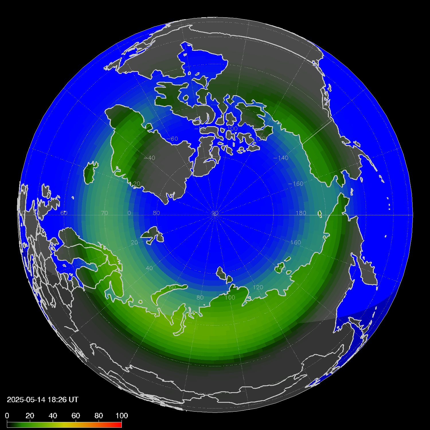 Northern lights (auroras) in the northern hemisphere