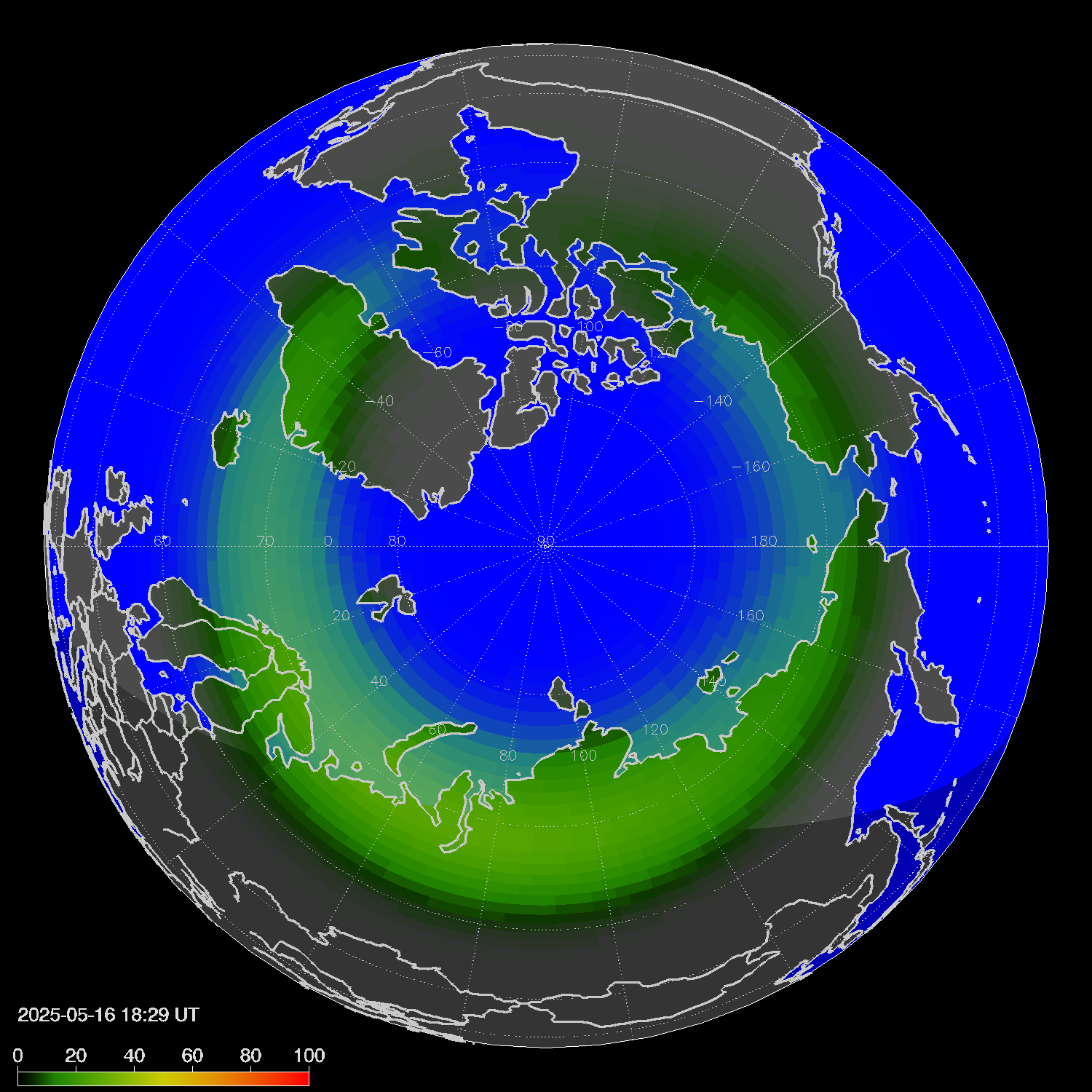 Northern lights (auroras) in the northern hemisphere