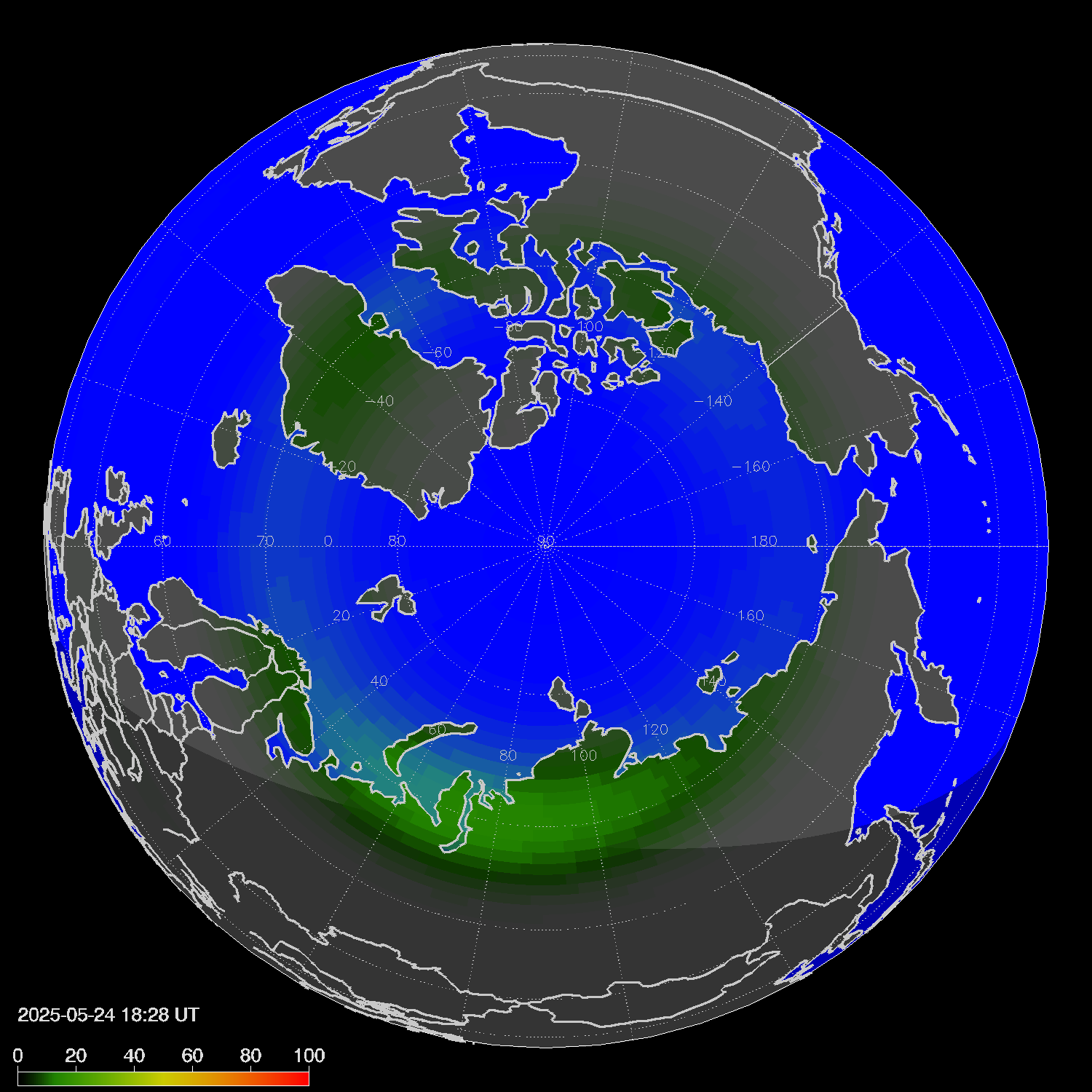 Northern lights (auroras) in the northern hemisphere