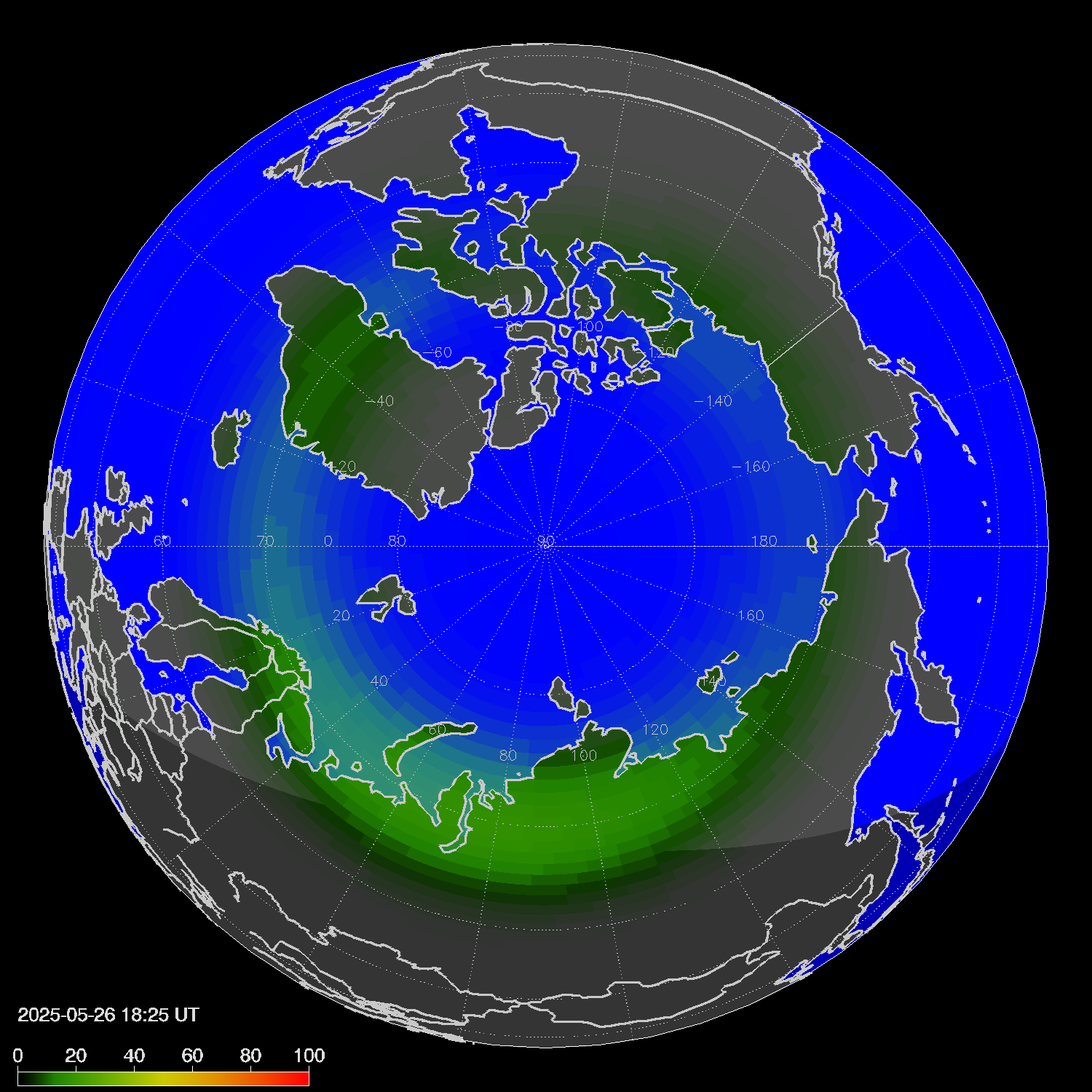 Northern lights (auroras) in the northern hemisphere