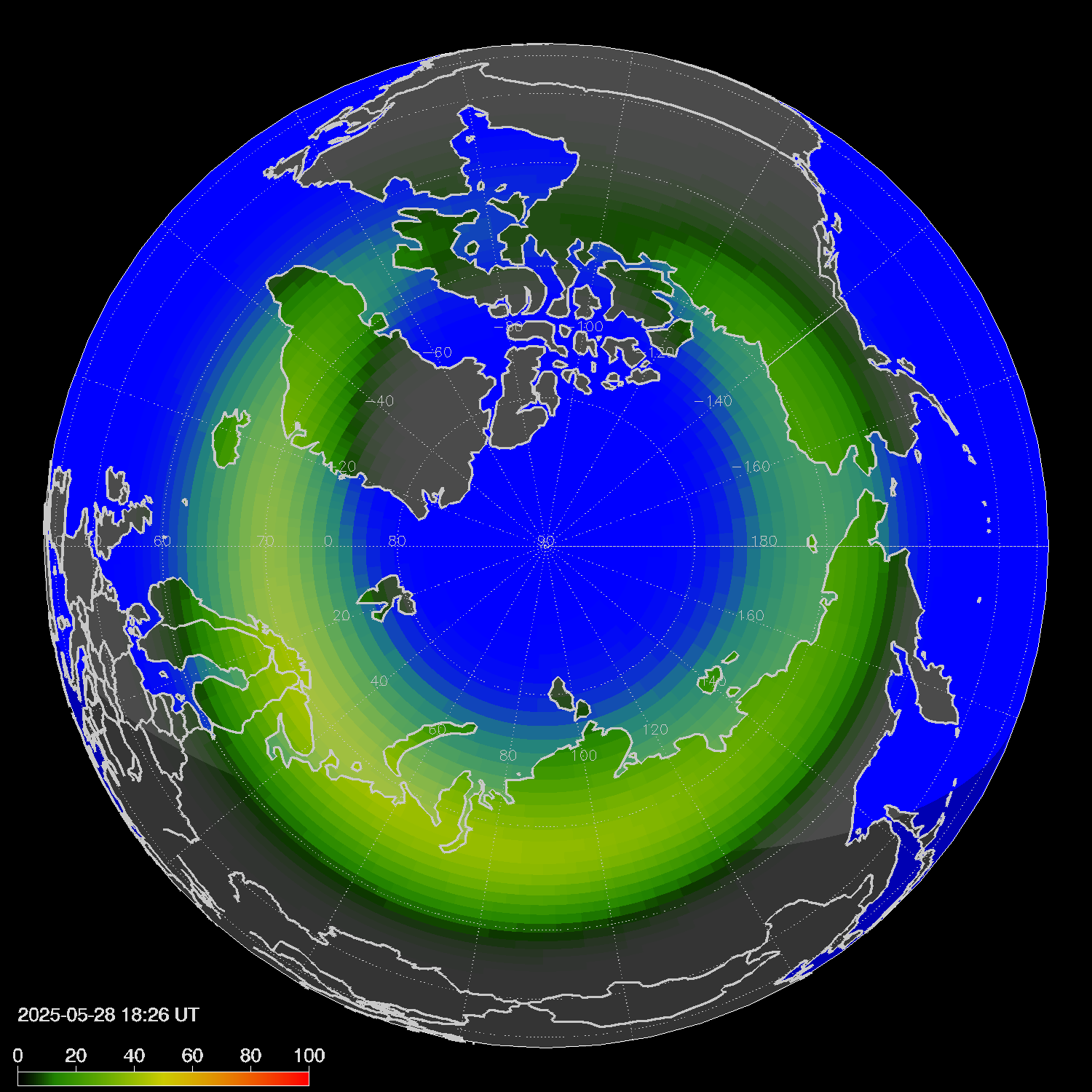 Northern lights (auroras) in the northern hemisphere
