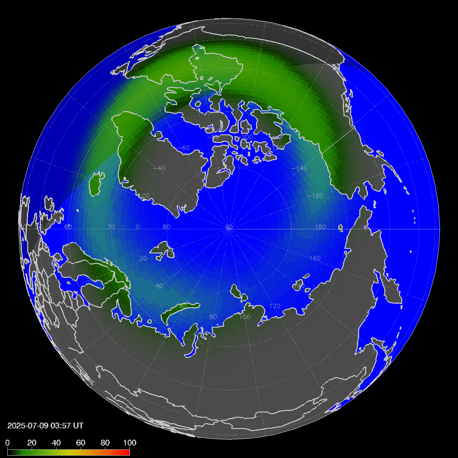 Northern lights (auroras) in the northern hemisphere