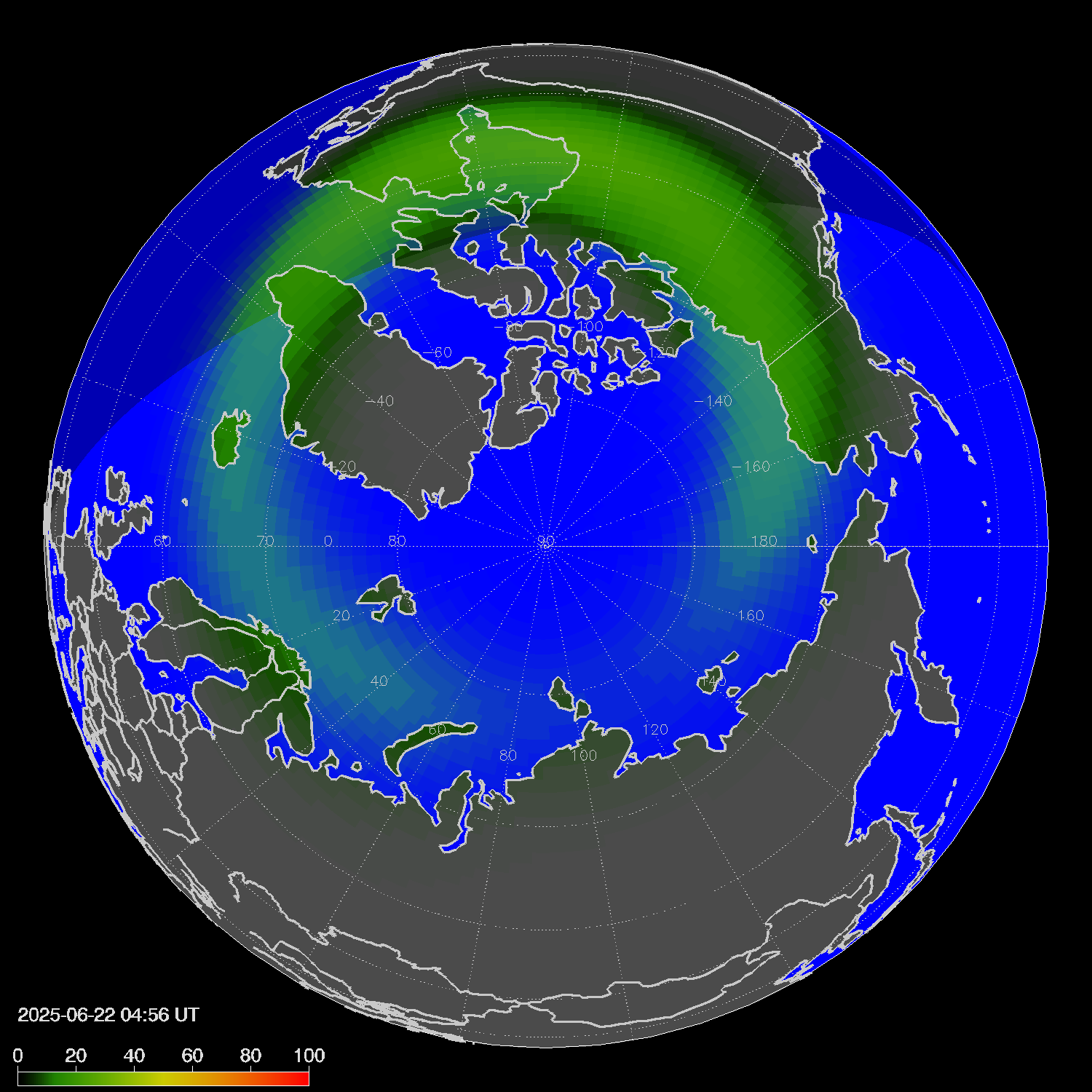 Northern lights (auroras) in the northern hemisphere