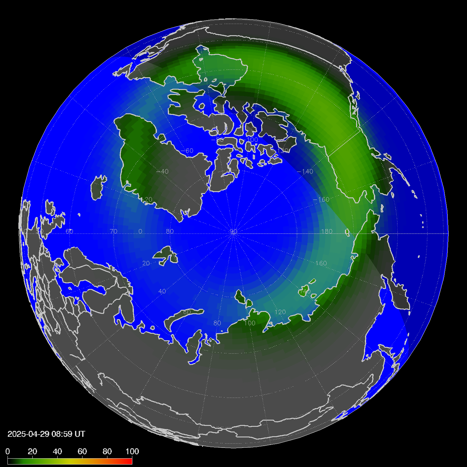 Northern lights (auroras) in the northern hemisphere