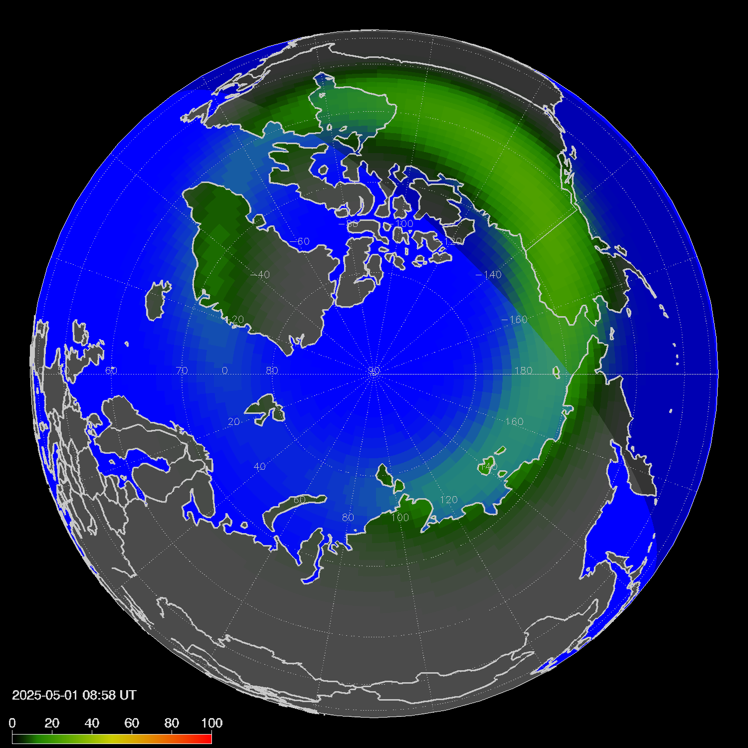 Northern lights (auroras) in the northern hemisphere