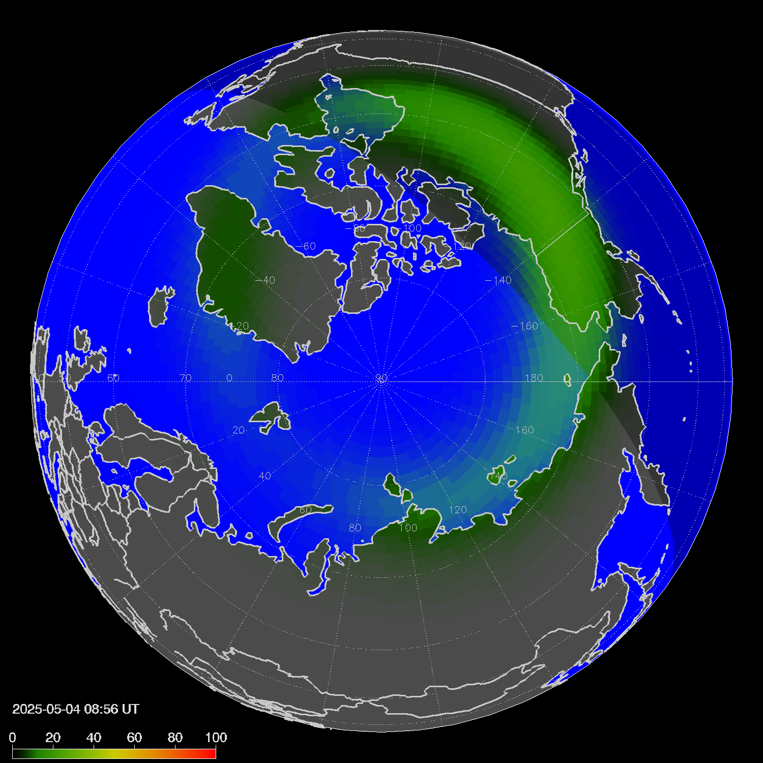 Northern lights (auroras) in the northern hemisphere