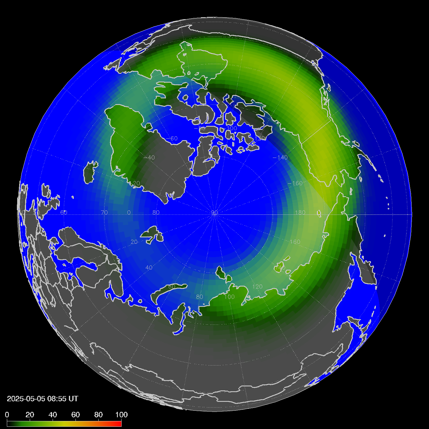 Northern lights (auroras) in the northern hemisphere