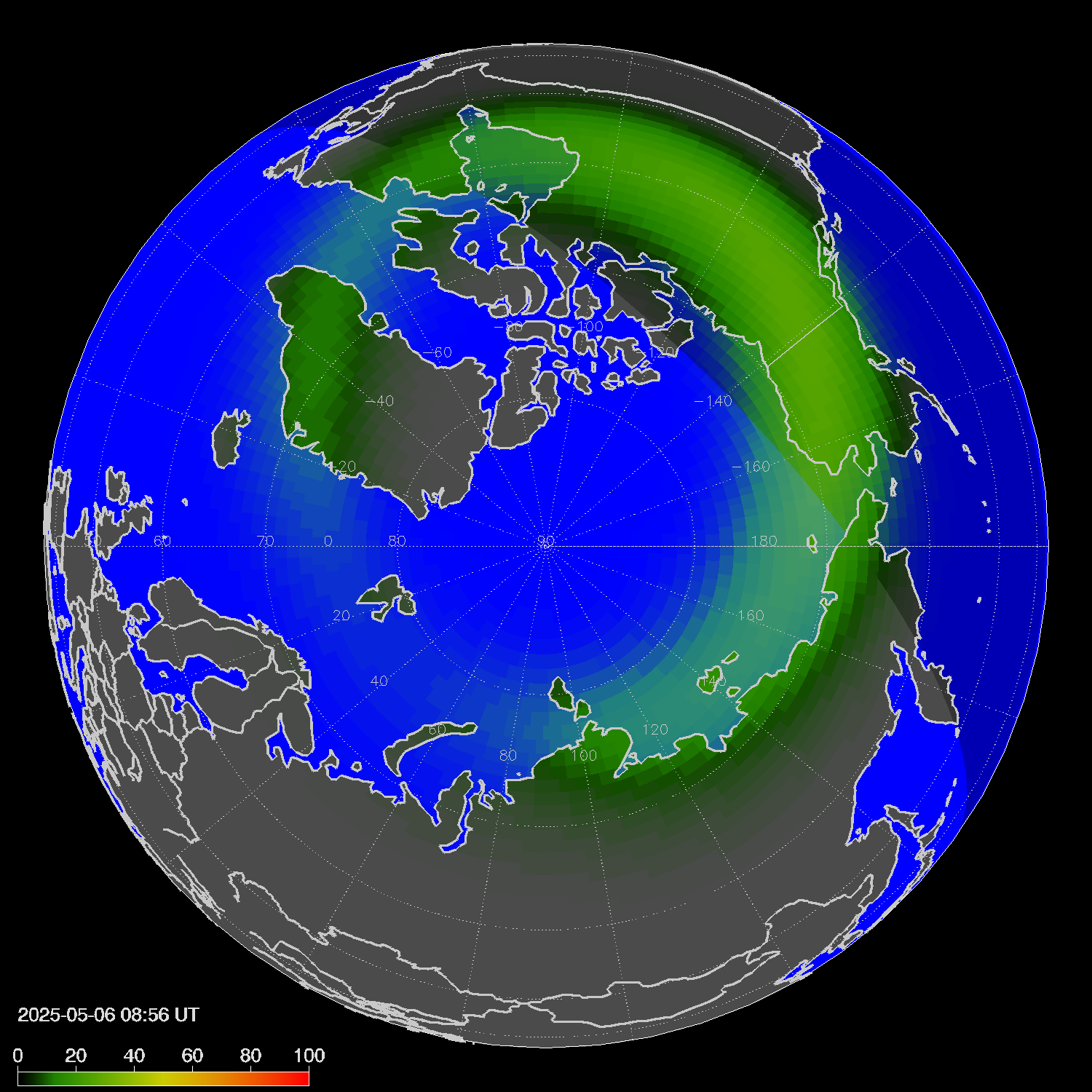 Northern lights (auroras) in the northern hemisphere