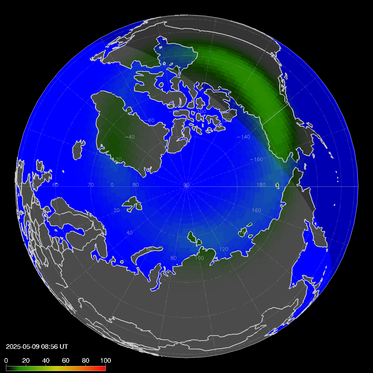 Northern lights (auroras) in the northern hemisphere
