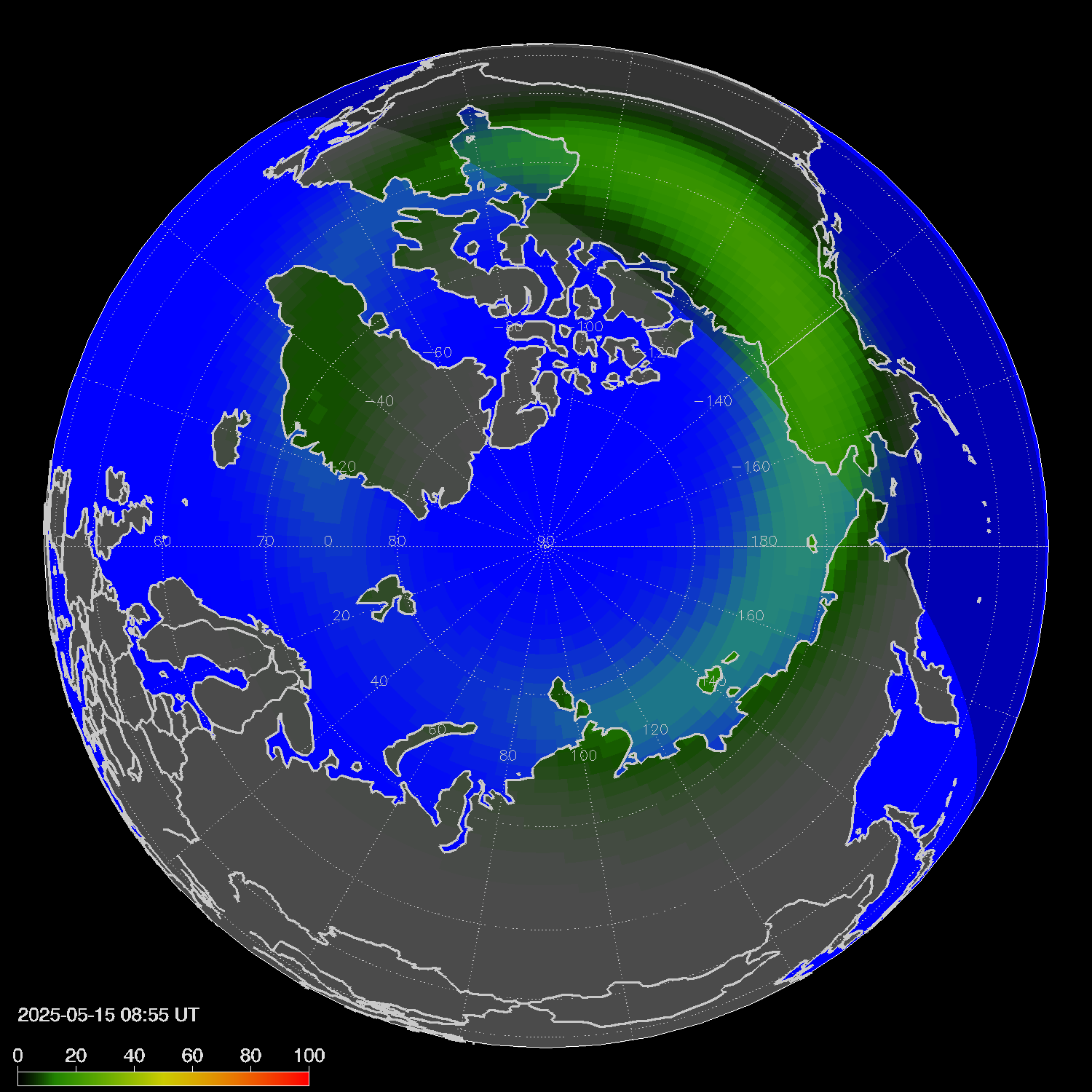 Northern lights (auroras) in the northern hemisphere