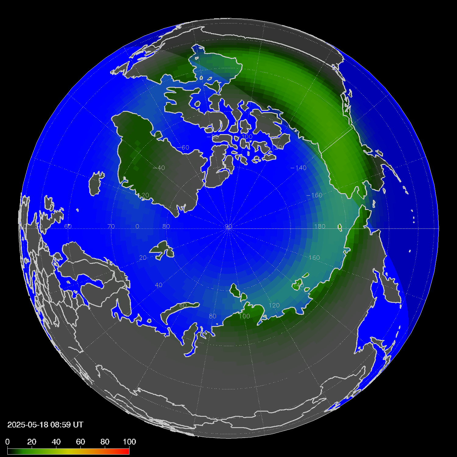 Northern lights (auroras) in the northern hemisphere