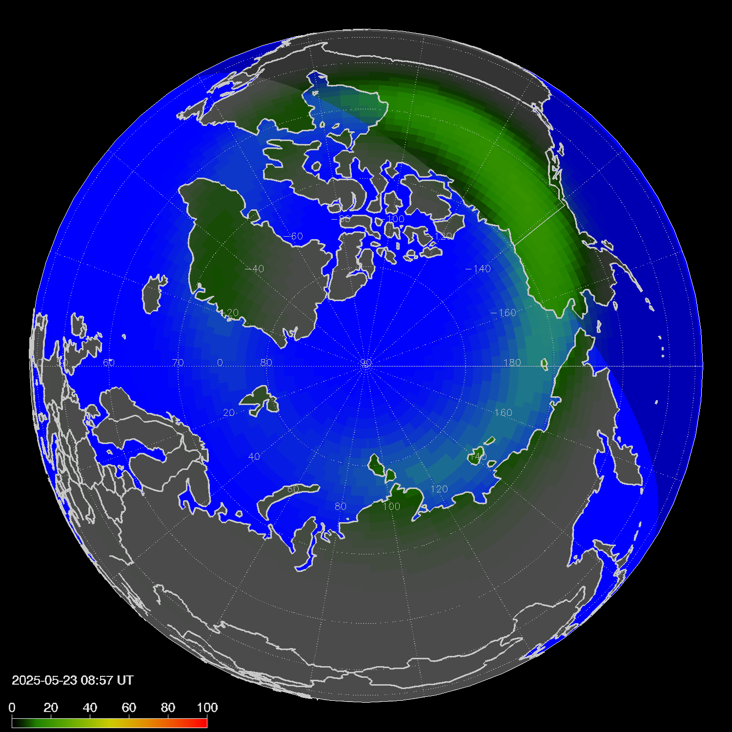 Northern lights (auroras) in the northern hemisphere