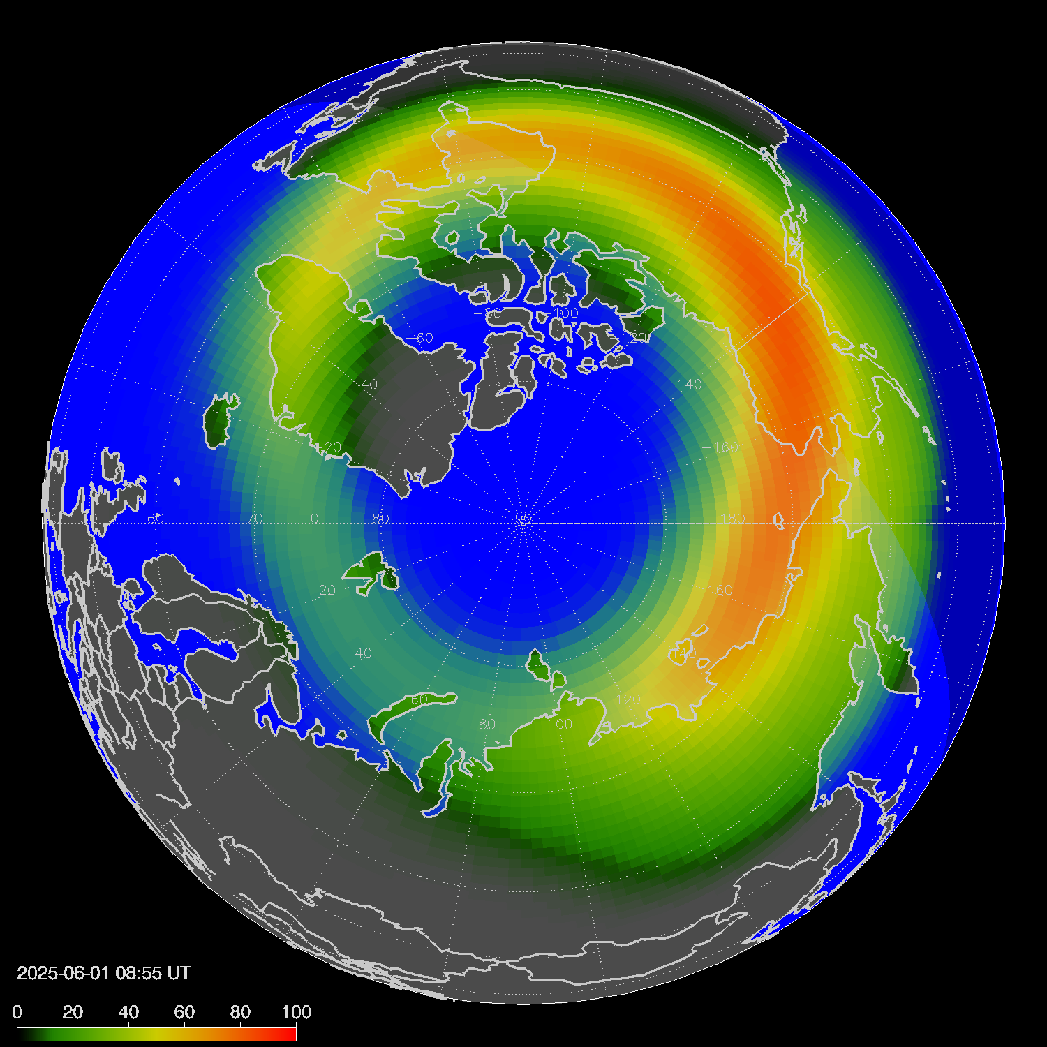 Northern lights (auroras) in the northern hemisphere