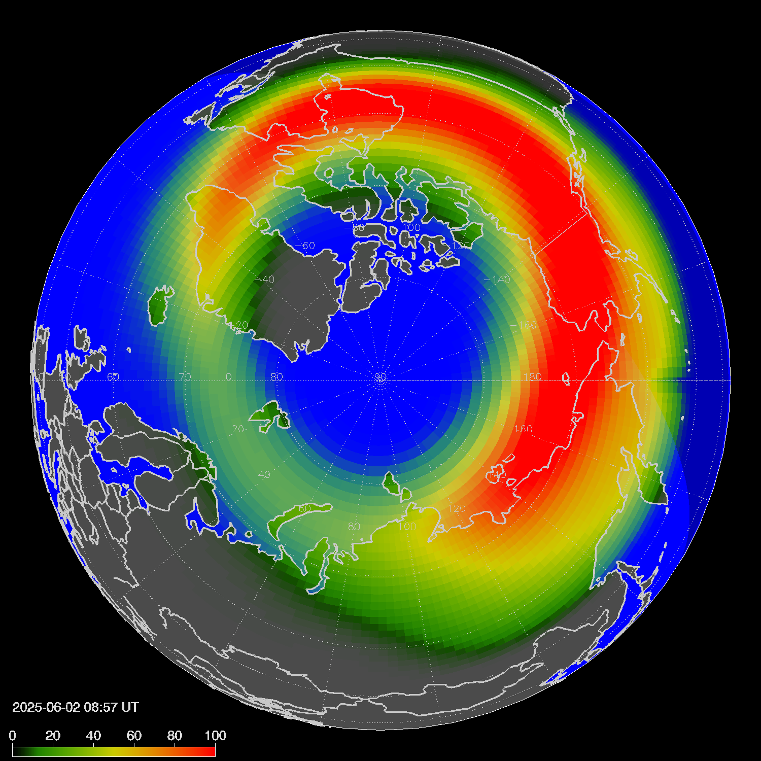 Northern lights (auroras) in the northern hemisphere