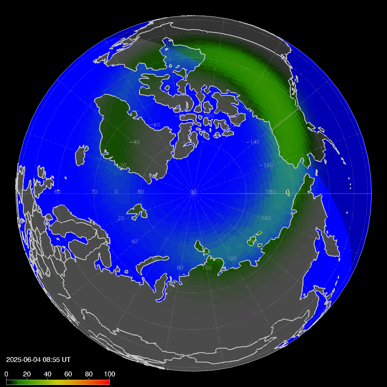 Northern lights (auroras) in the northern hemisphere
