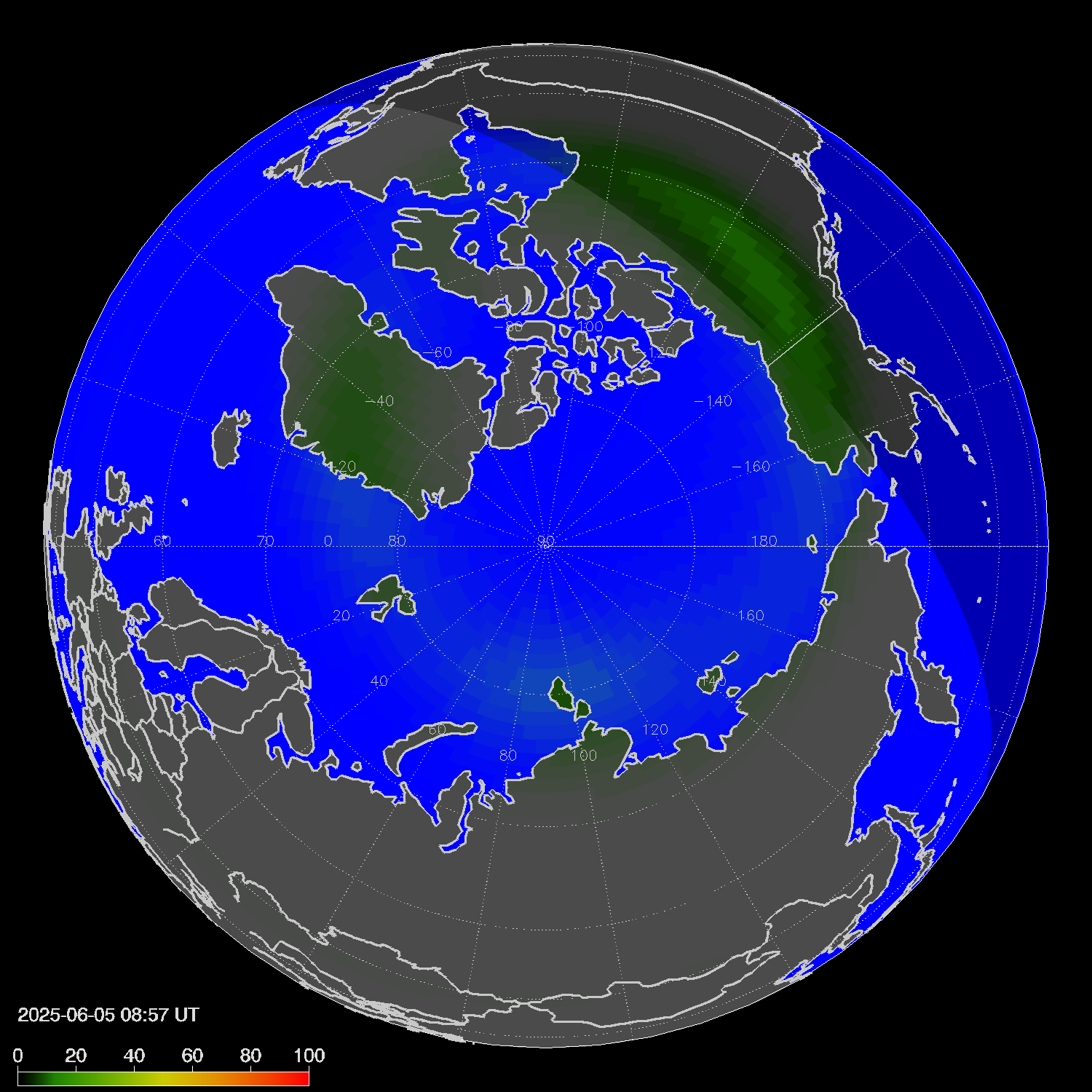 Northern lights (auroras) in the northern hemisphere