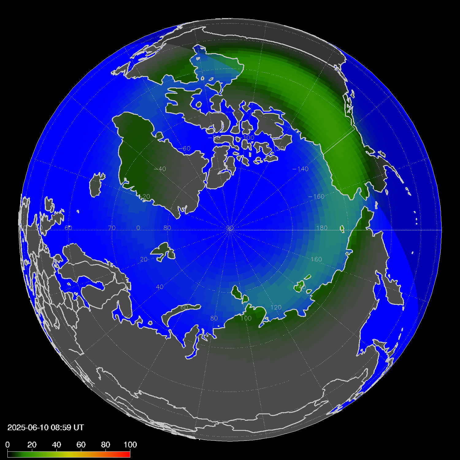 Northern lights (auroras) in the northern hemisphere
