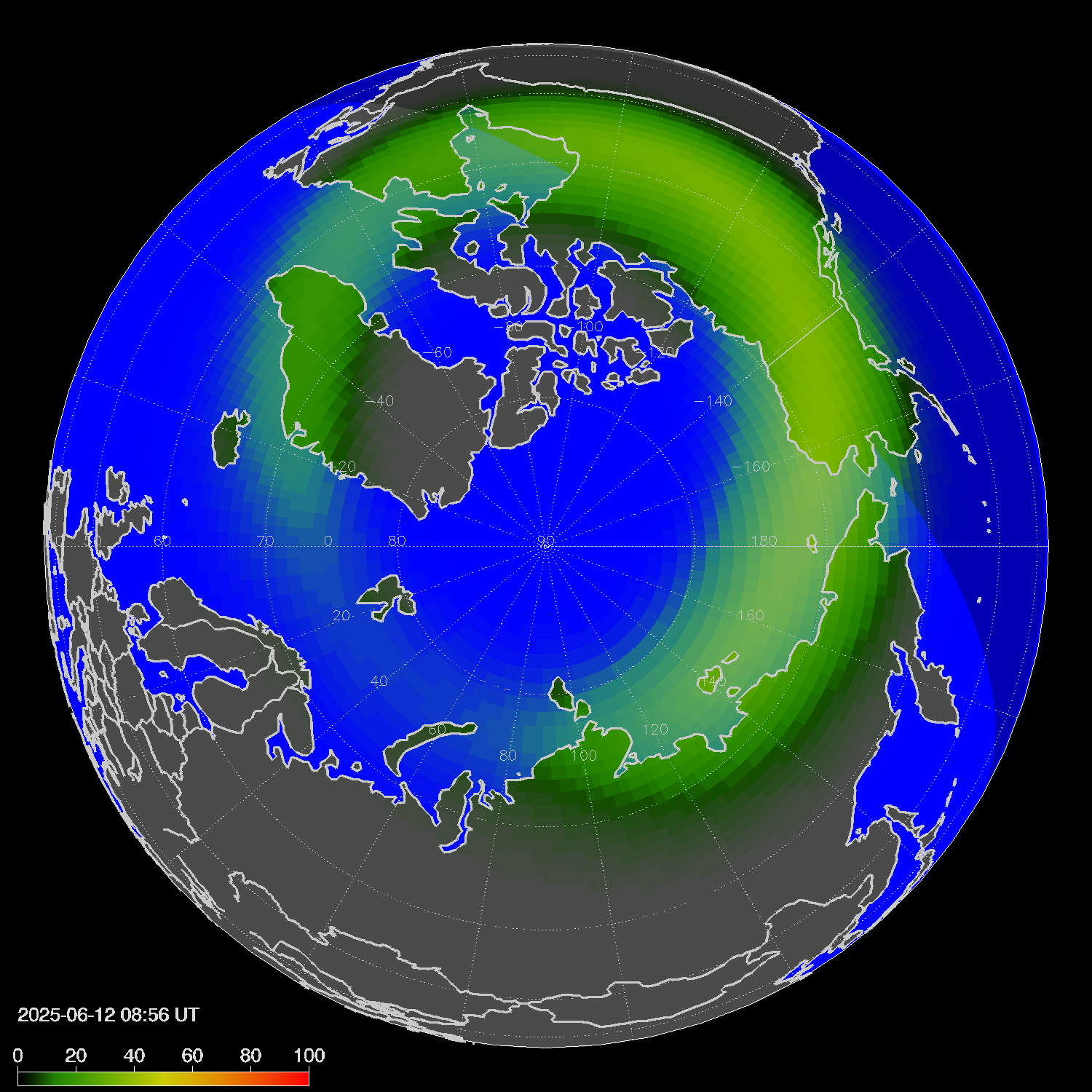 Northern lights (auroras) in the northern hemisphere