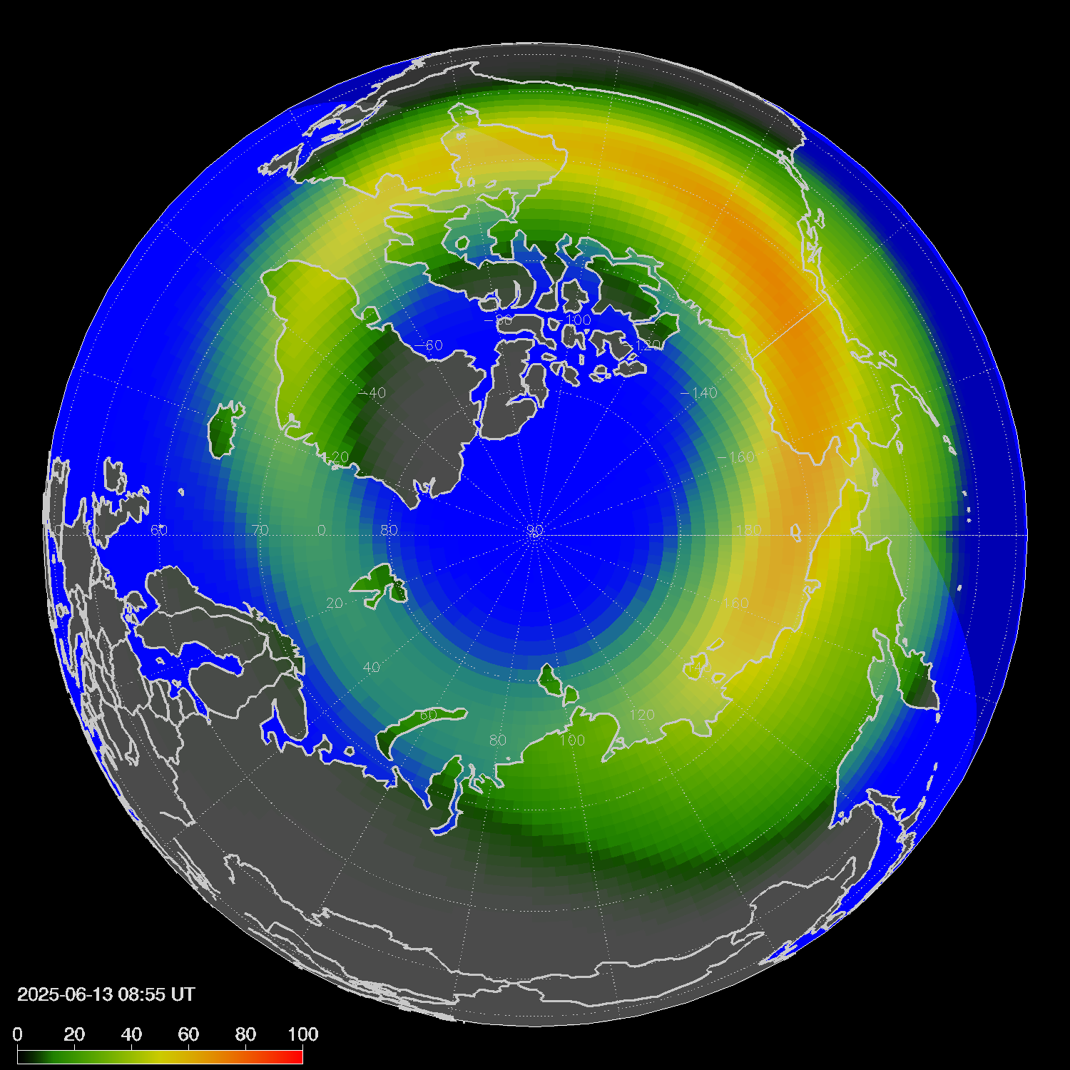 Northern lights (auroras) in the northern hemisphere