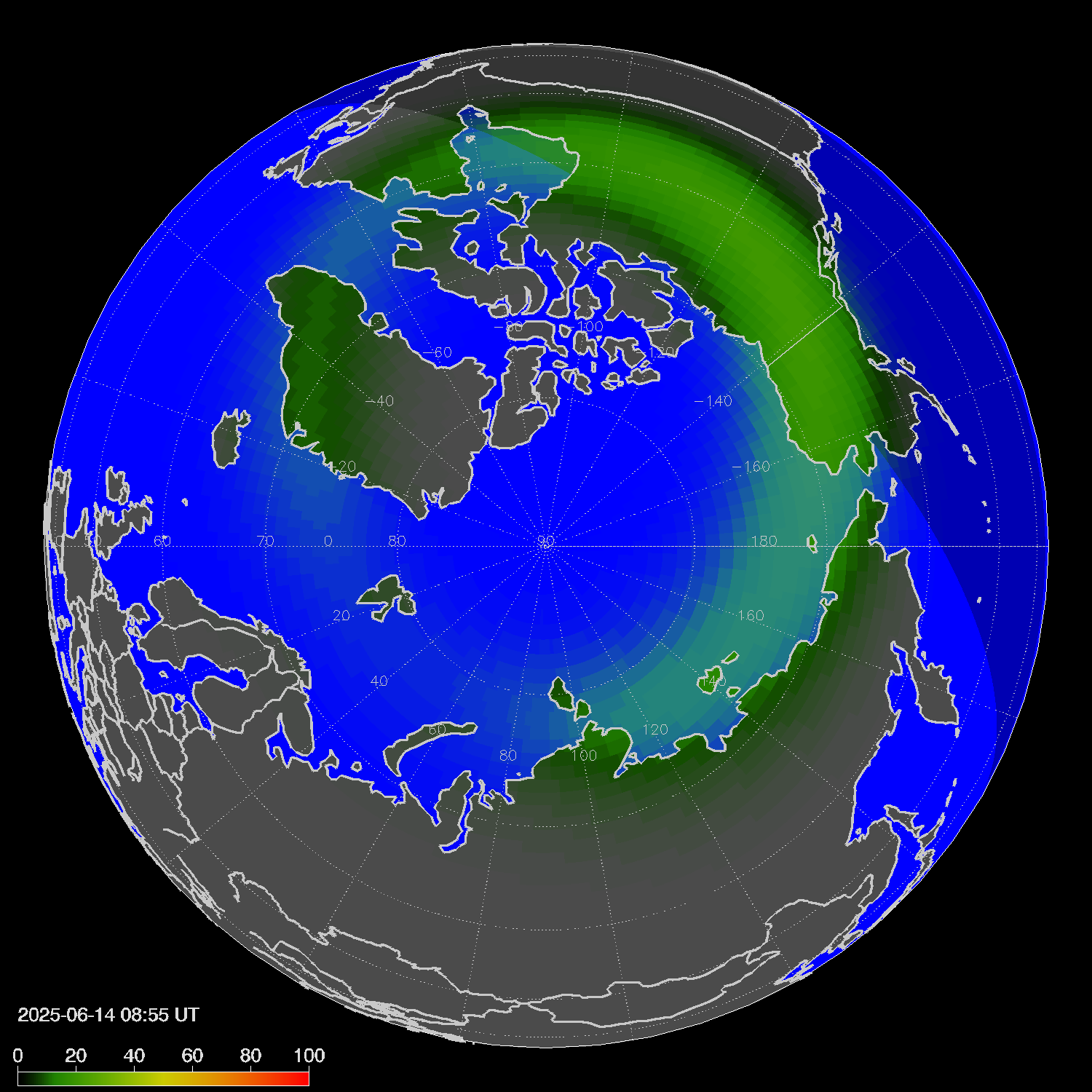 Northern lights (auroras) in the northern hemisphere