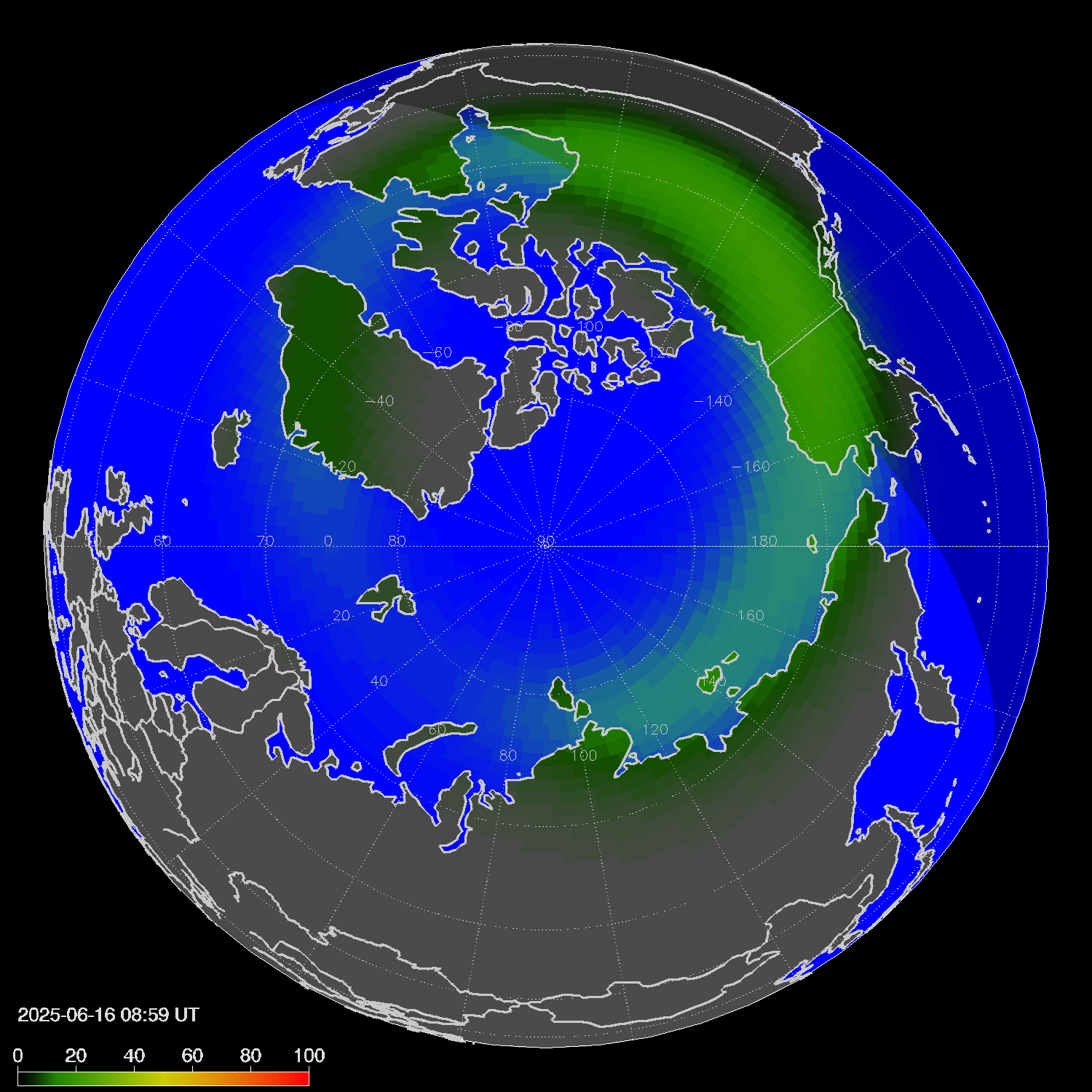 Northern lights (auroras) in the northern hemisphere