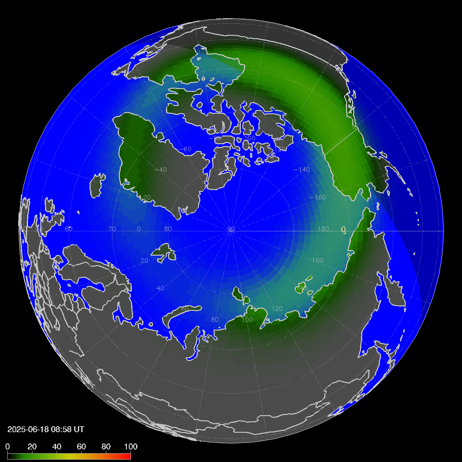 Northern lights (auroras) in the northern hemisphere