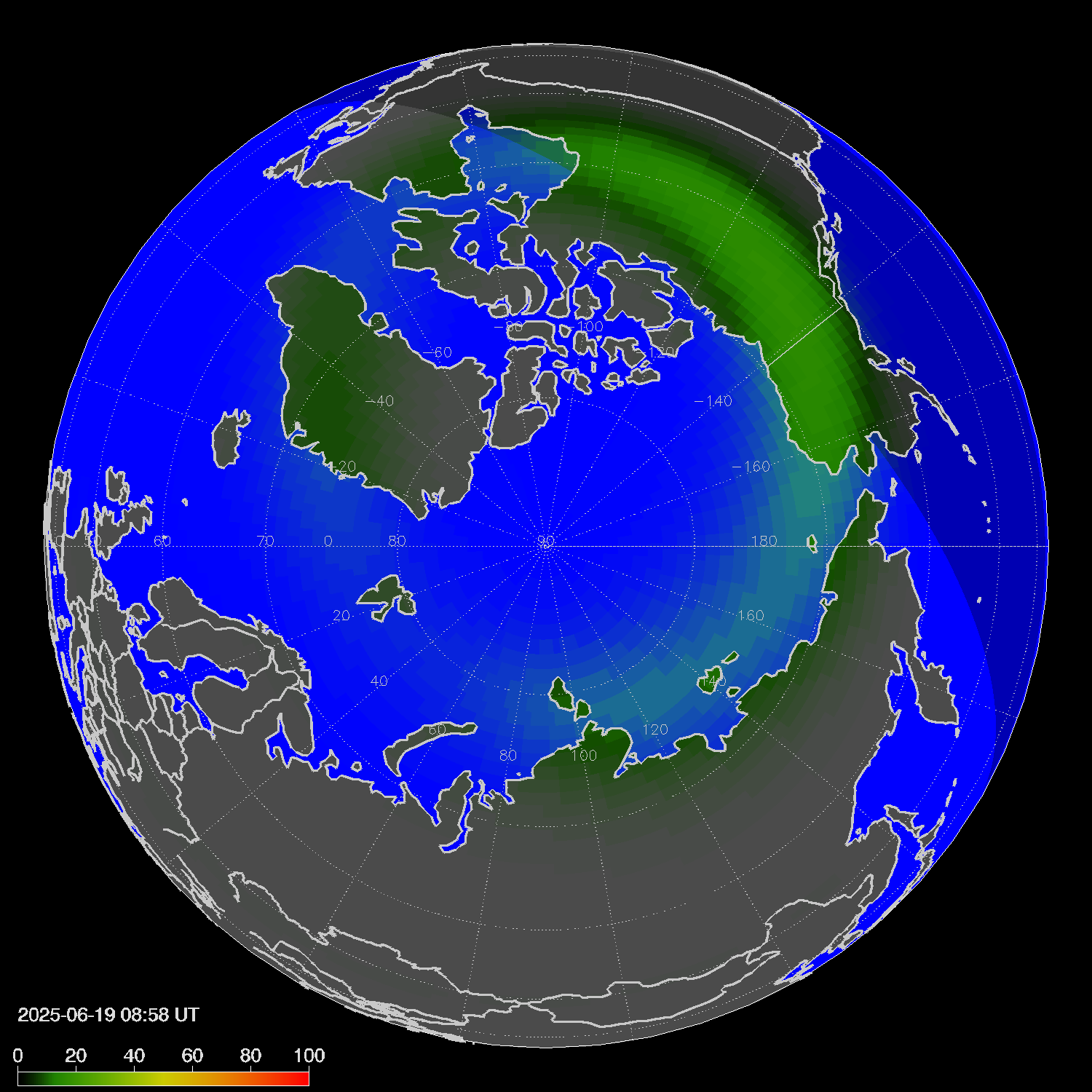 Northern lights (auroras) in the northern hemisphere