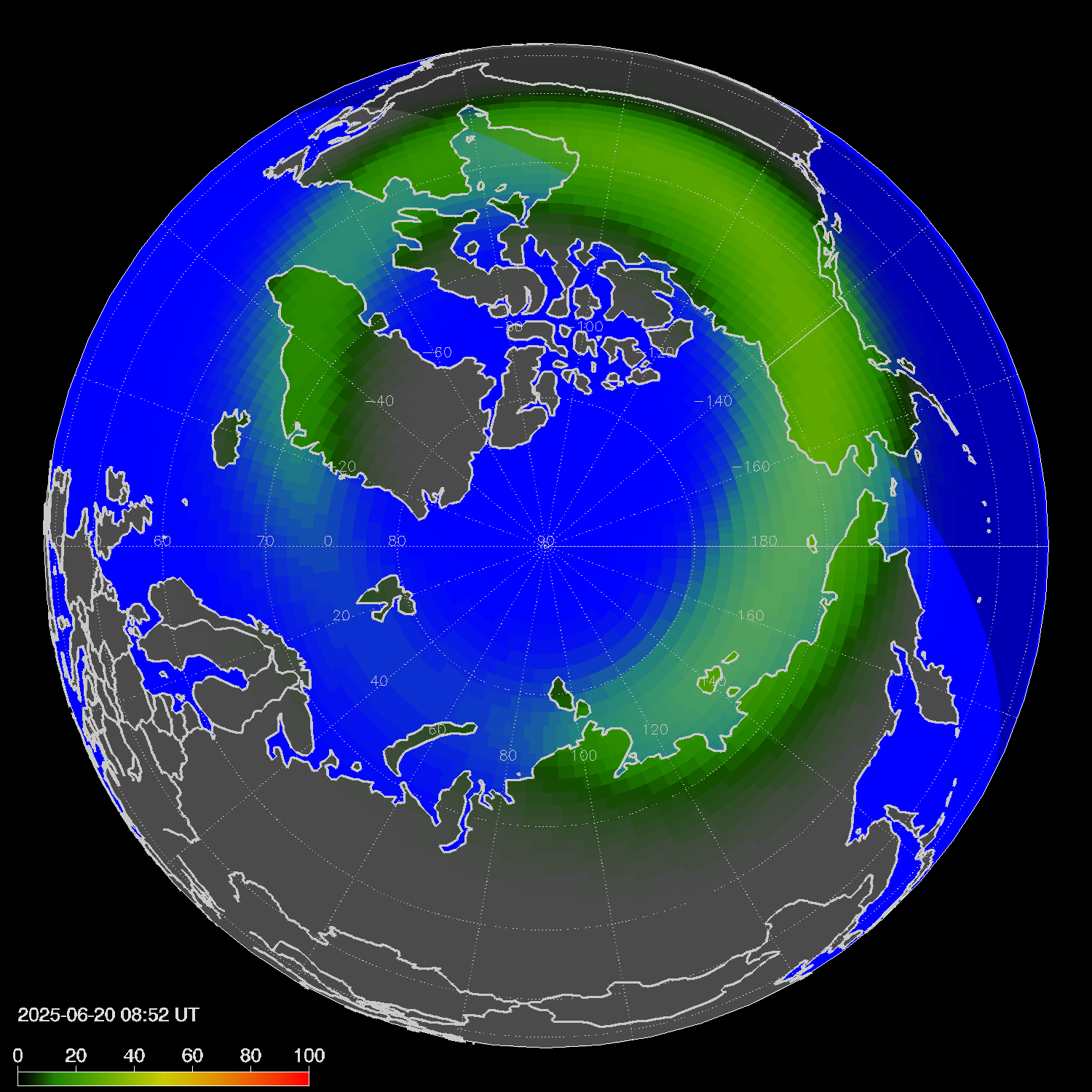 Northern lights (auroras) in the northern hemisphere