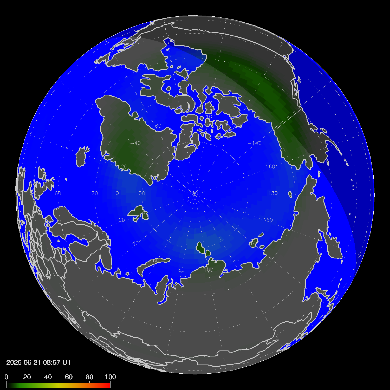 Northern lights (auroras) in the northern hemisphere